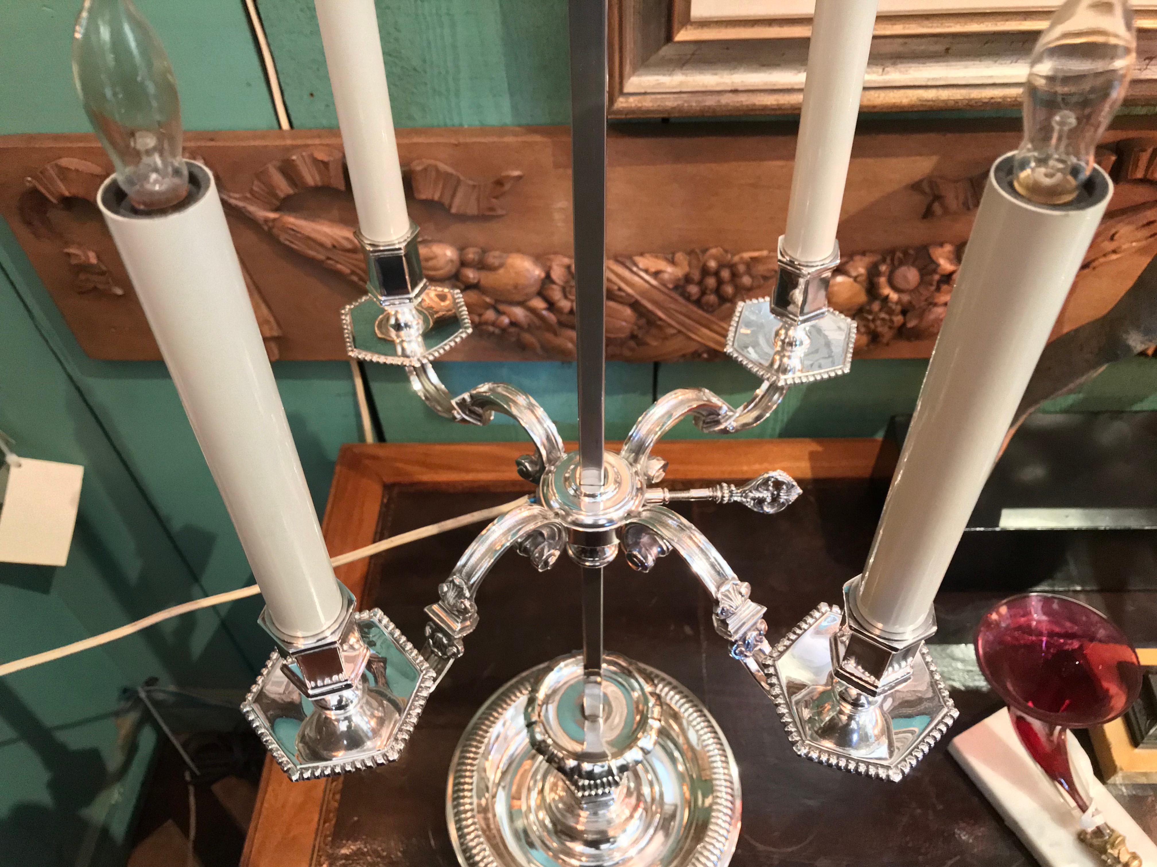 Louis XIV Style Bouillotte Table Lamp in Fine Silver on Bronze mood light LA CA For Sale 2