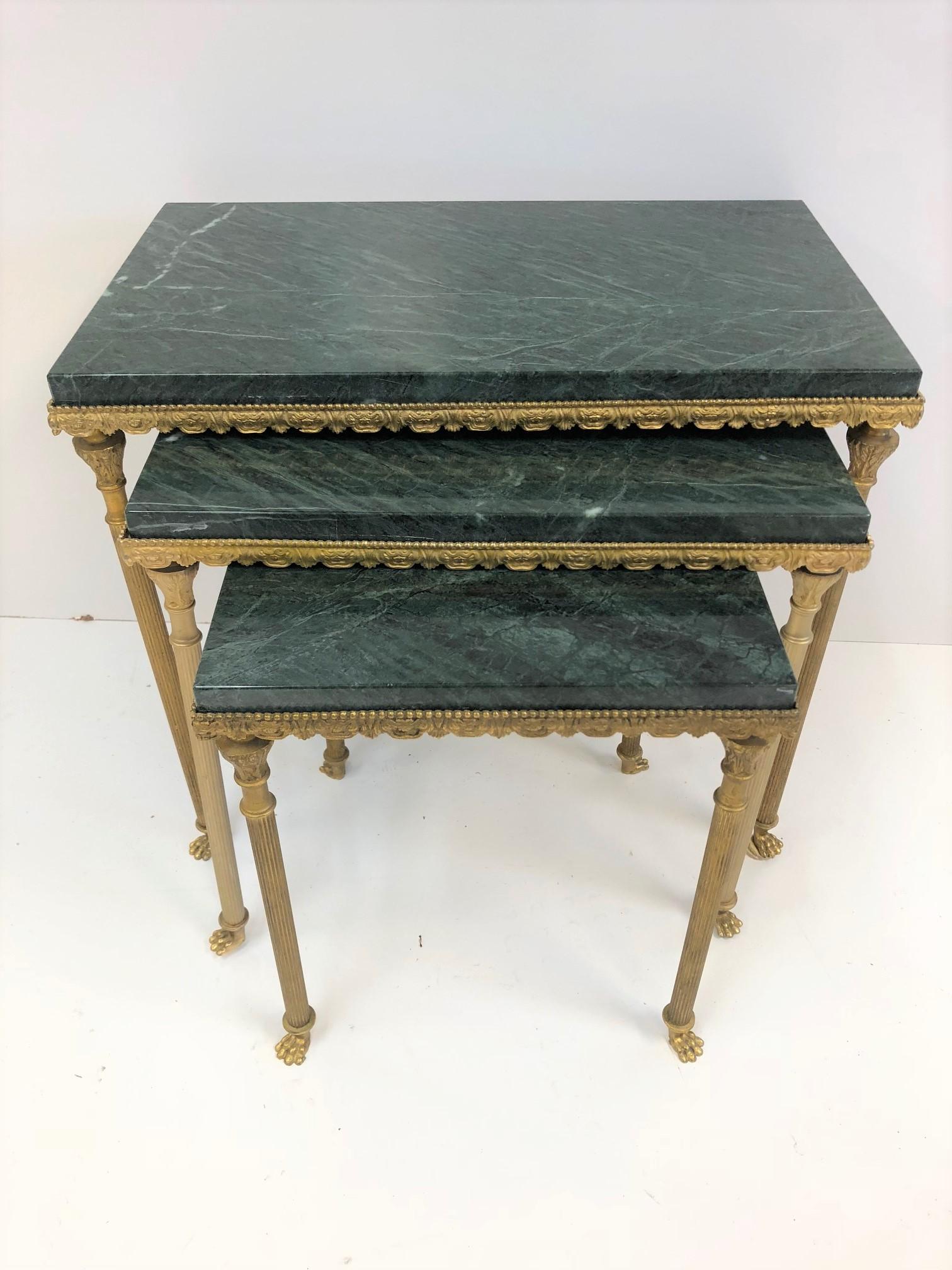 French Louis XIV Style Bronze and Marble Nesting Tables For Sale