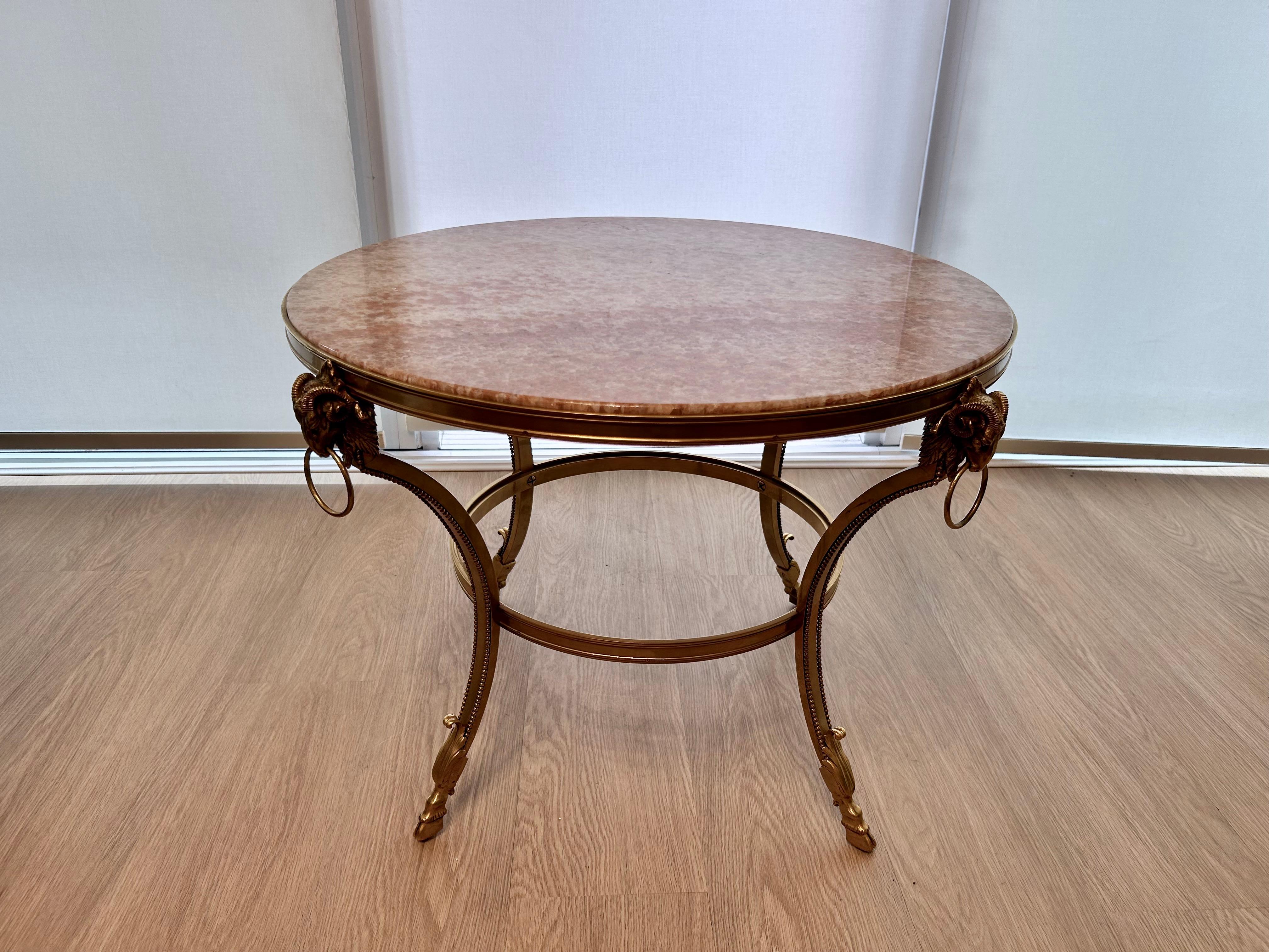 Gilt Louis XIV Style Bronze and Pink Onyx Table For Sale