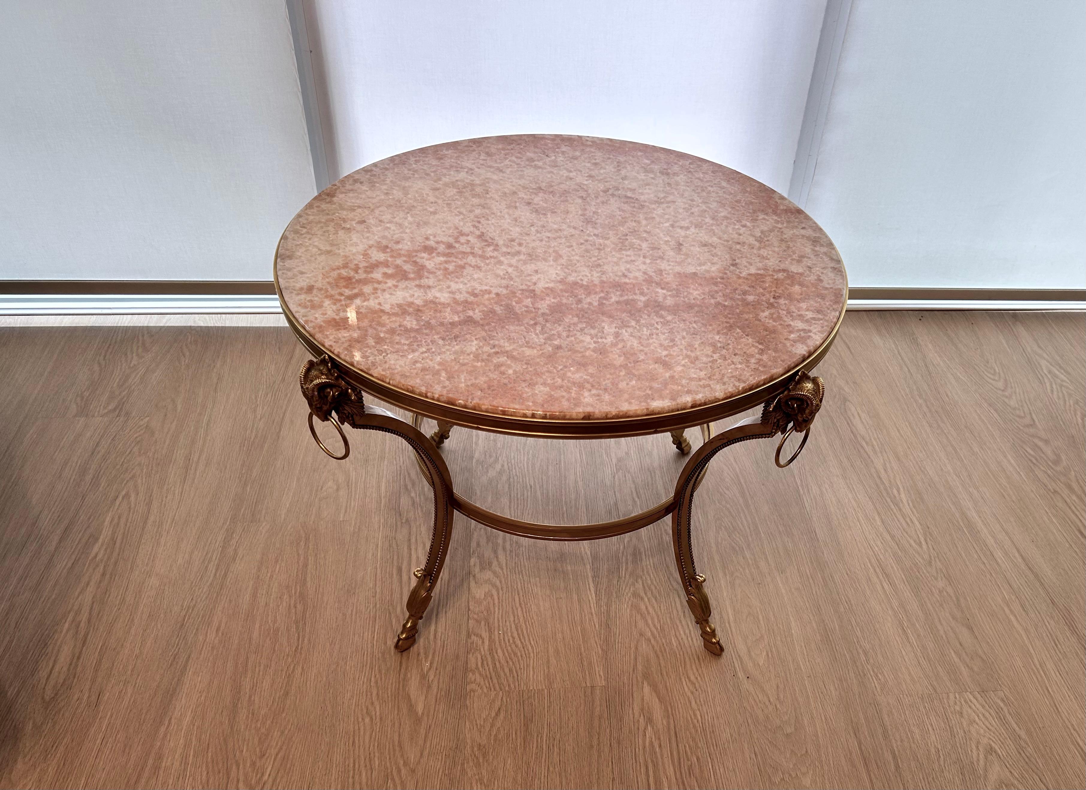 Louis XIV Style Bronze and Pink Onyx Table For Sale 2