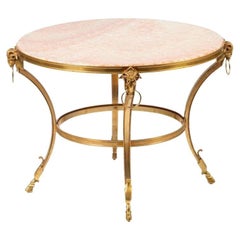 Vintage Louis XIV Style Bronze and Pink Onyx Table
