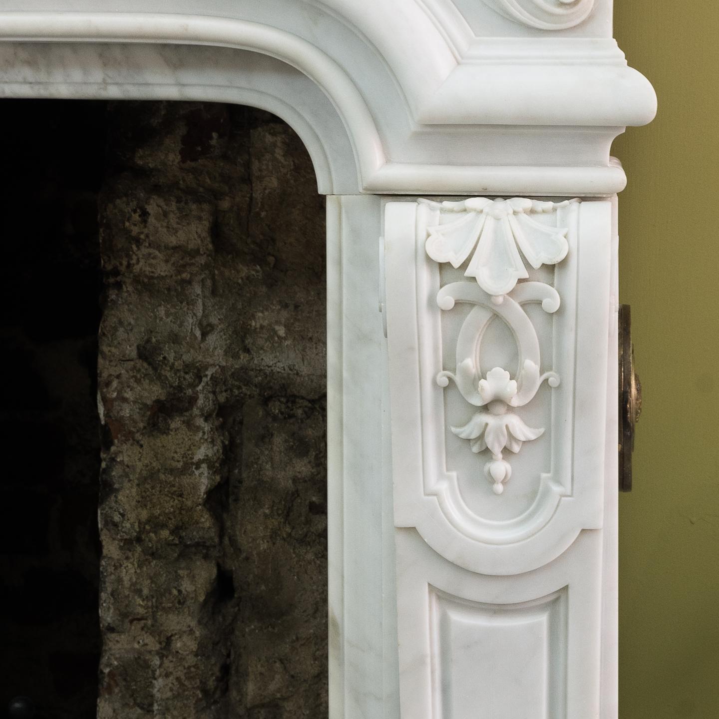 Louis XIV Style Carrara Marble Fireplace 8