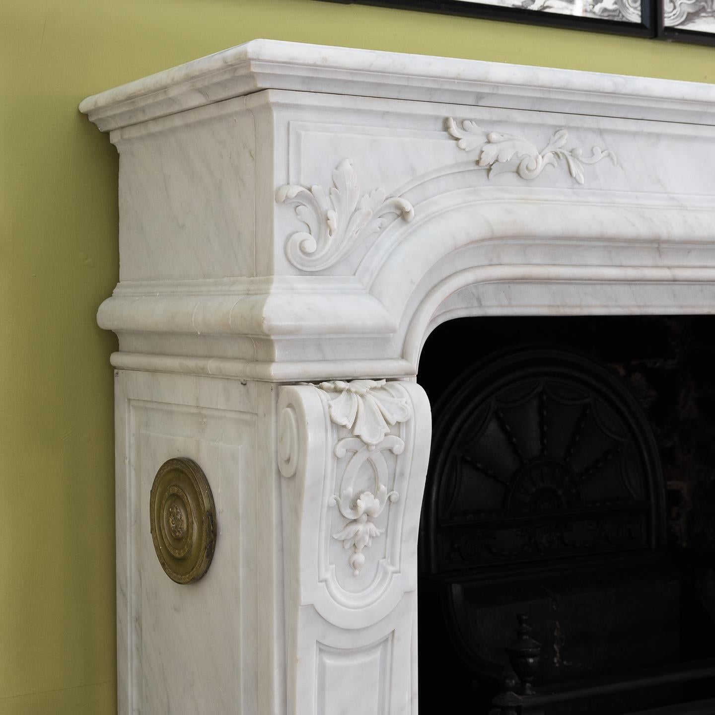 Louis XIV Style Carrara Marble Fireplace 10