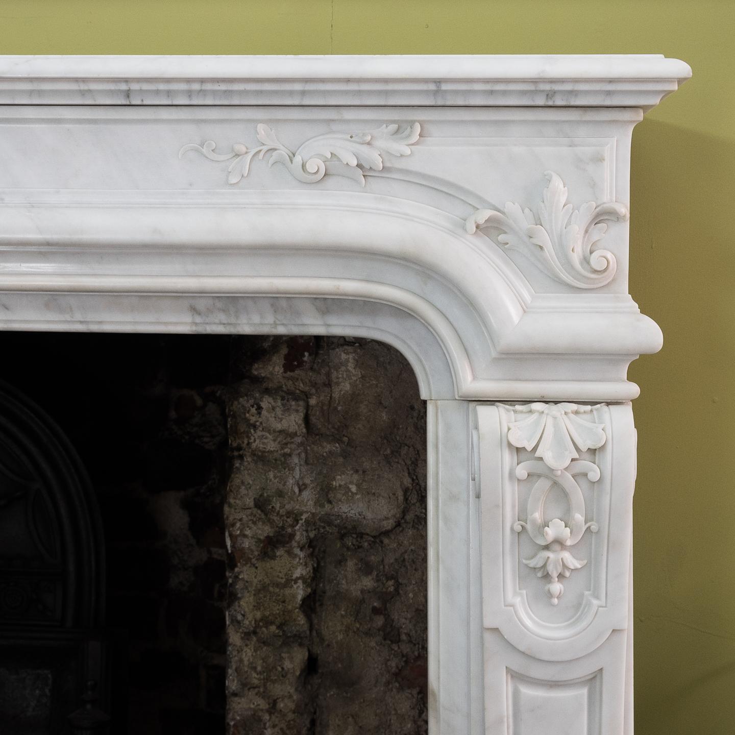 Louis XIV Style Carrara Marble Fireplace 14