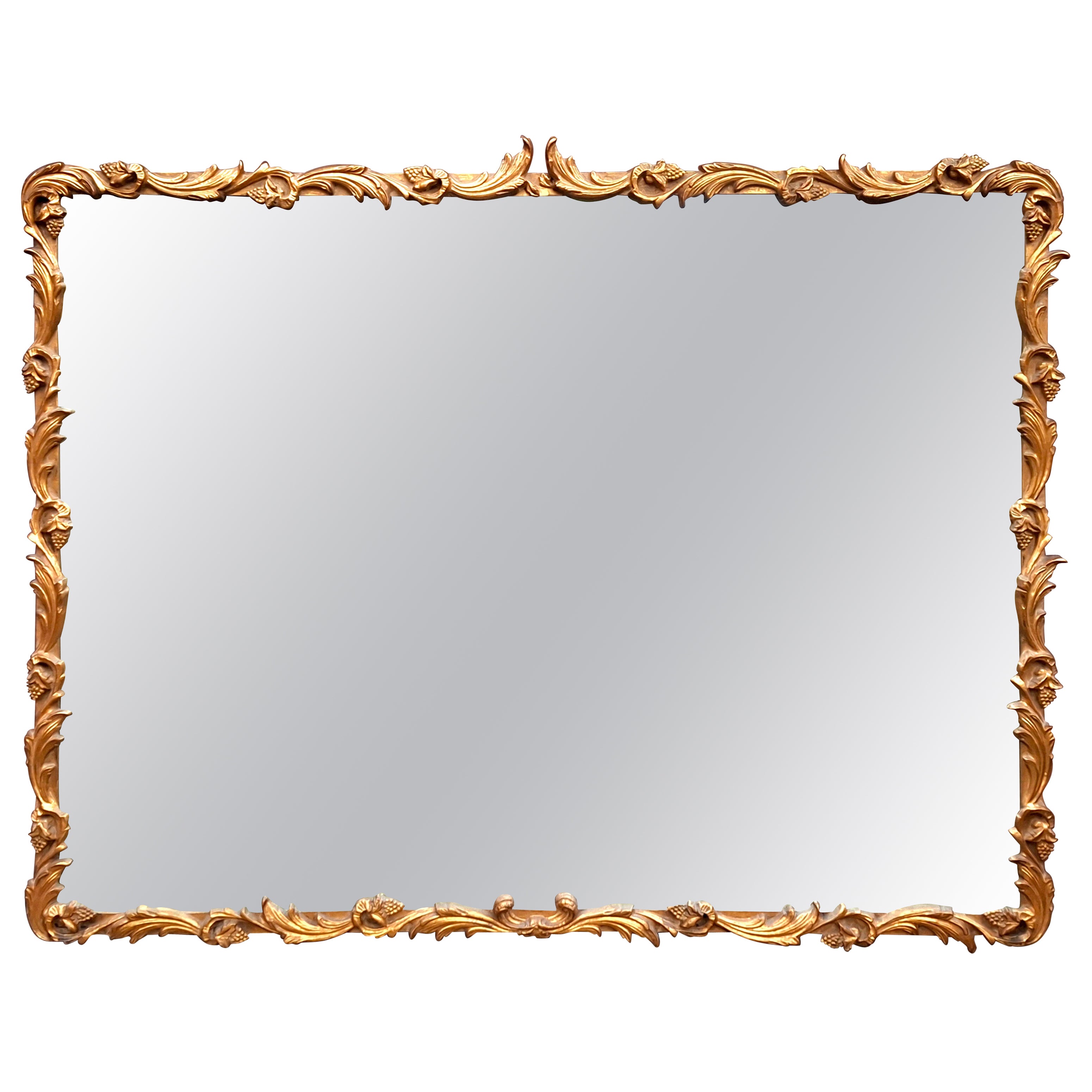 Louis XIV Style Carved Giltwood Foliate Frame Wall Mirror, Circa 1920s