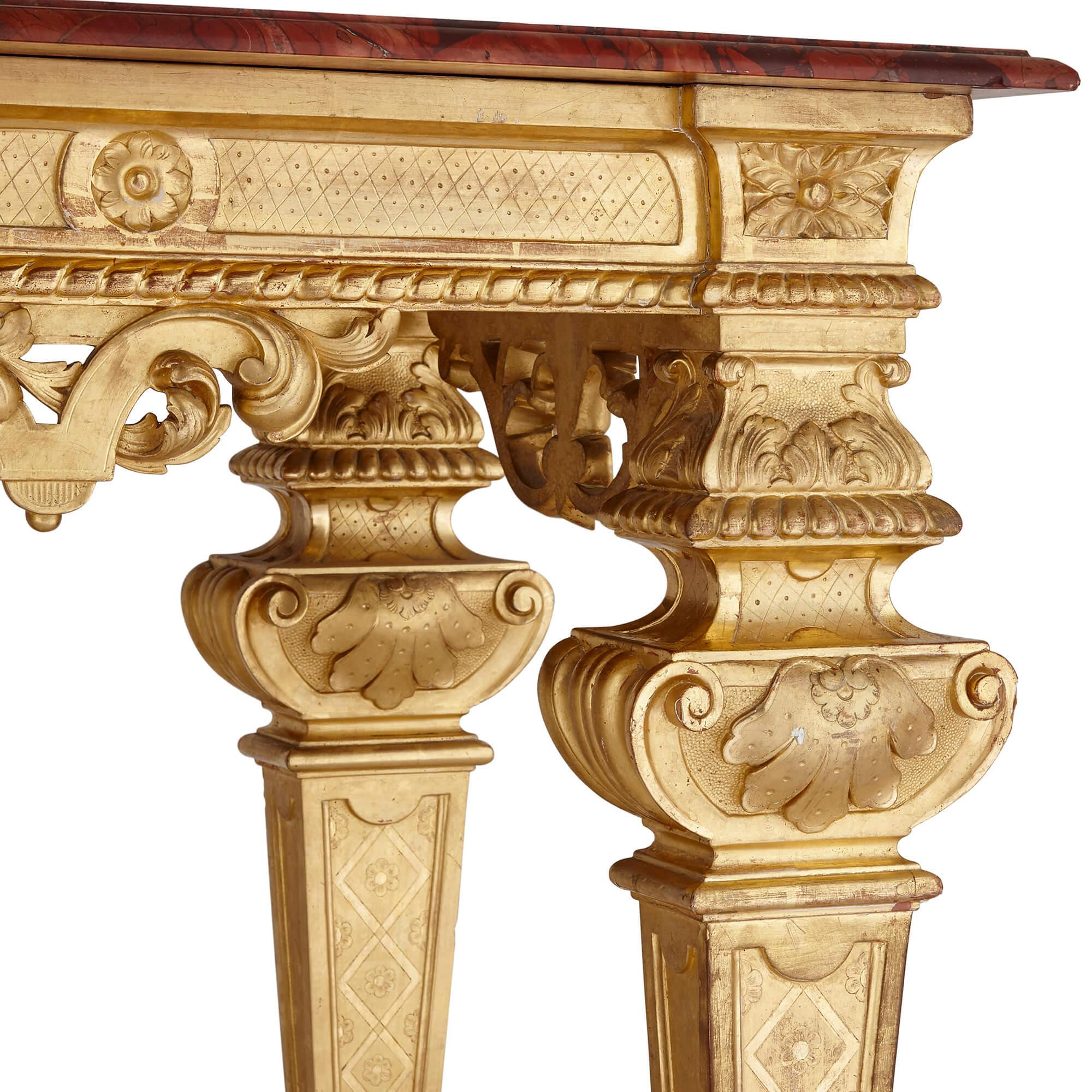 Table console rectangulaire en bois doré sculpté de style Louis XIV Bon état - En vente à London, GB