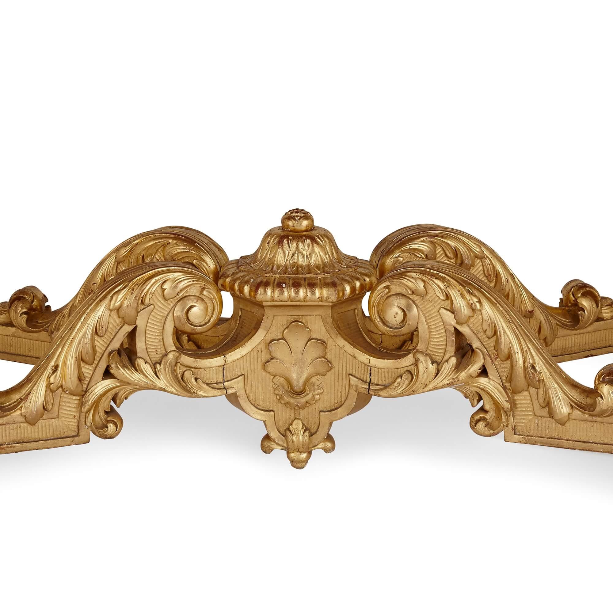 Marbre Table console rectangulaire en bois doré sculpté de style Louis XIV en vente