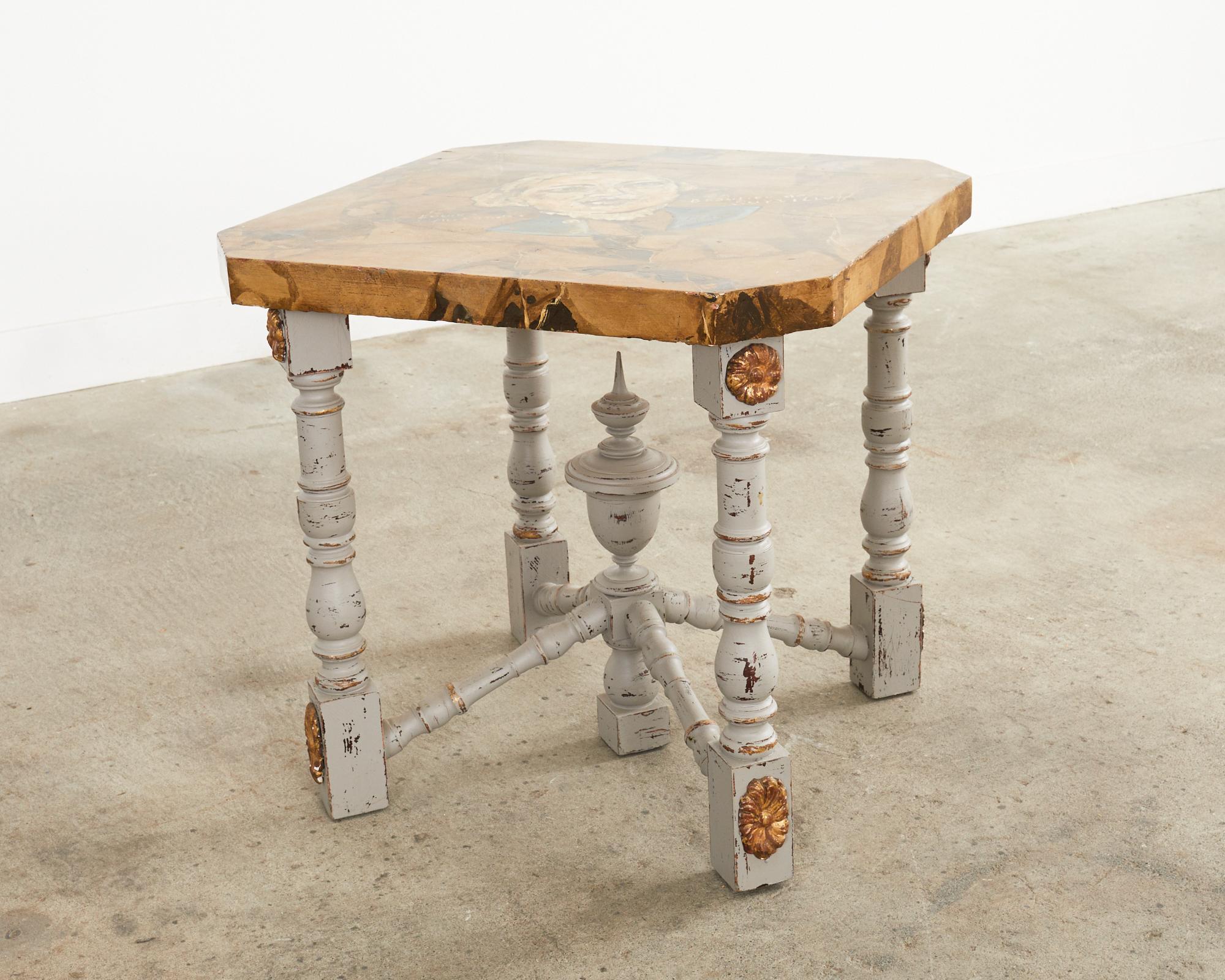 Louis XIV Style Center Table Painted by Artist Ira Yeager For Sale 4