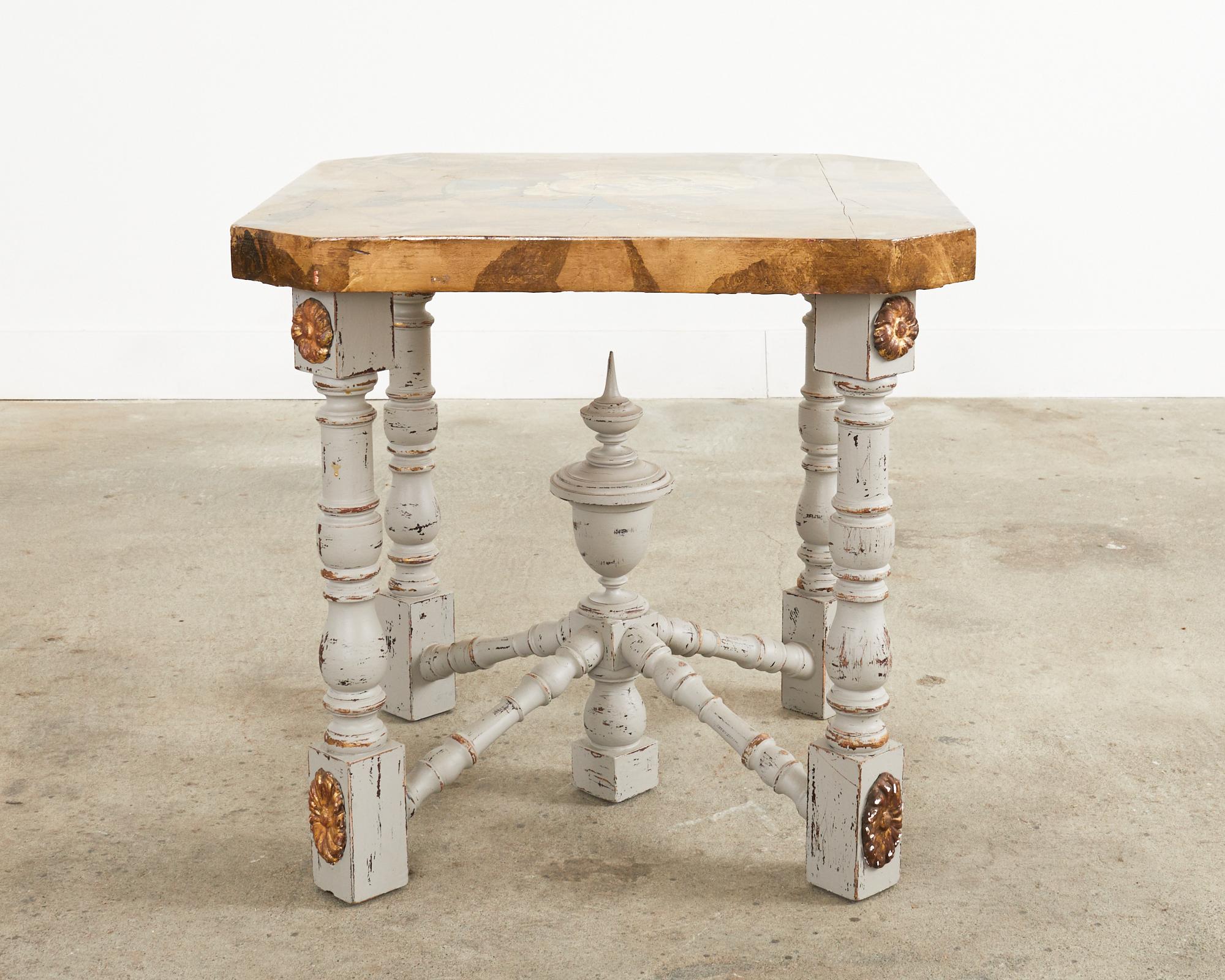 Louis XIV Style Center Table Painted by Artist Ira Yeager For Sale 9