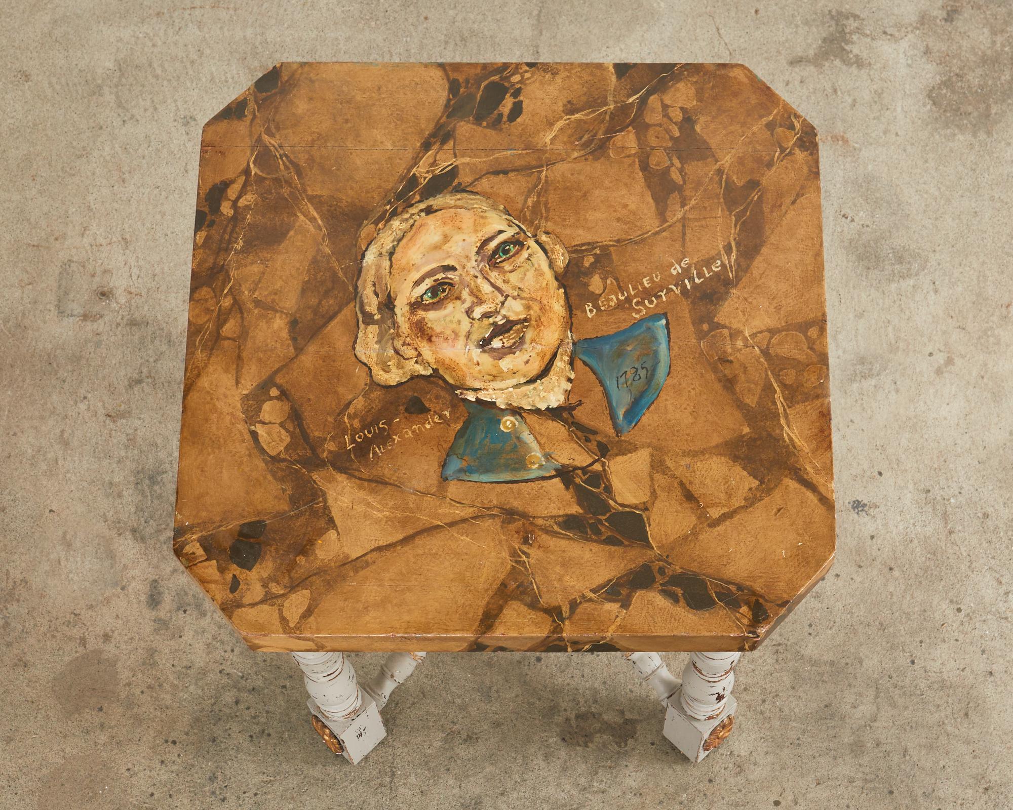 French Louis XIV Style Center Table Painted by Artist Ira Yeager For Sale