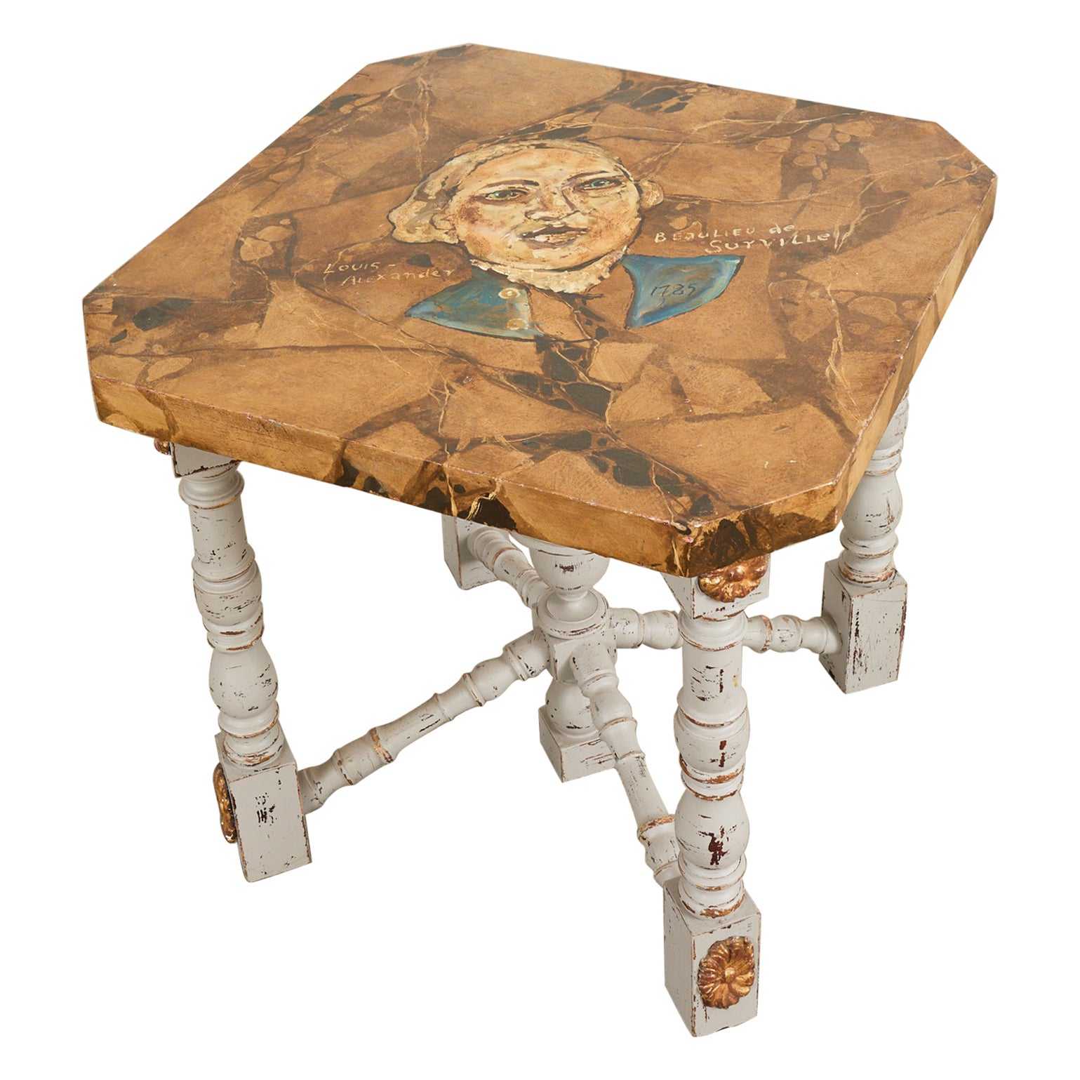 Mesa de centro estilo Luis XIV pintada por el artista Ira Yeager en venta