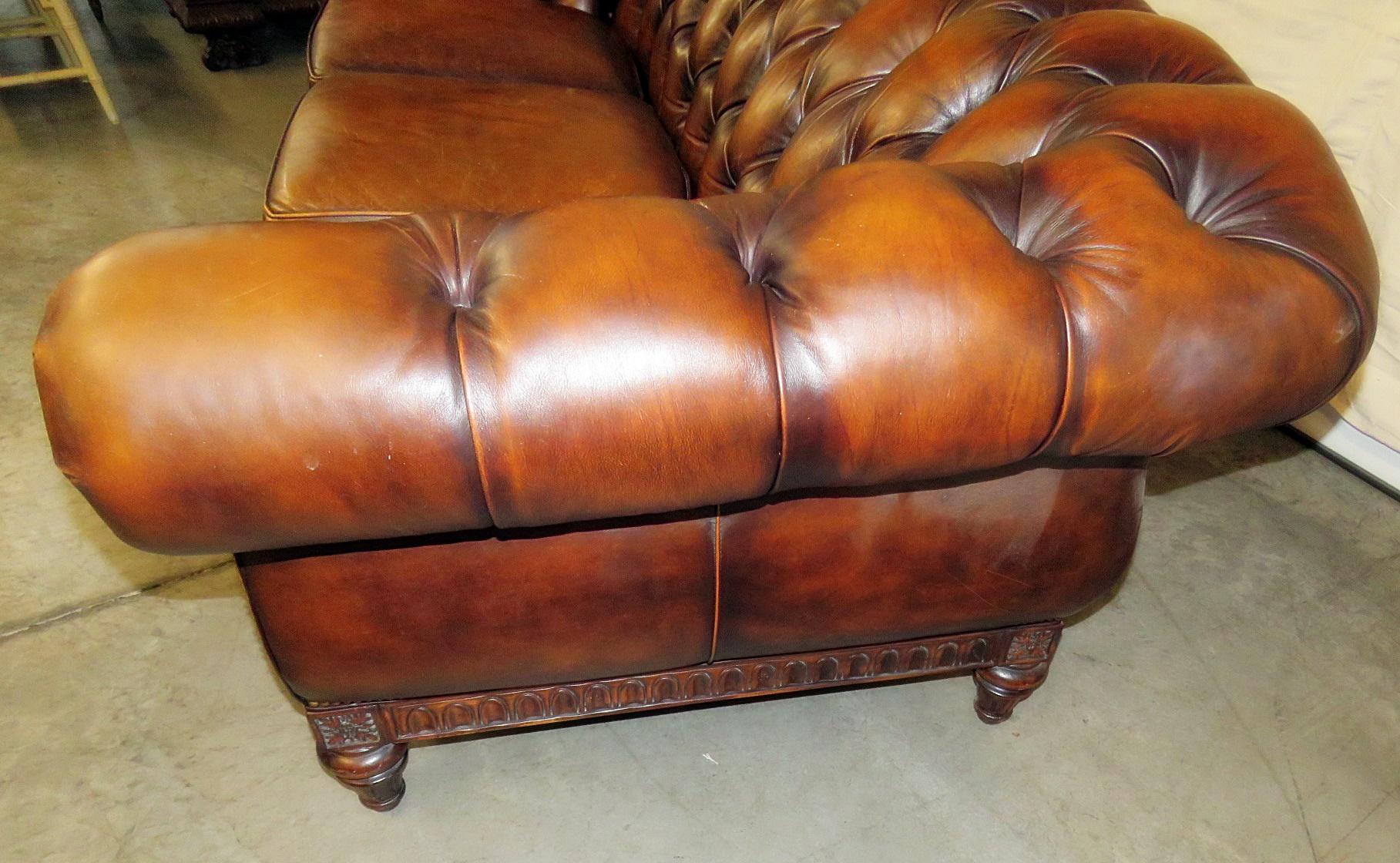 Louis XIV Tradtional Tobacco Leather French Louis XVI Style Chesterfield Sofa