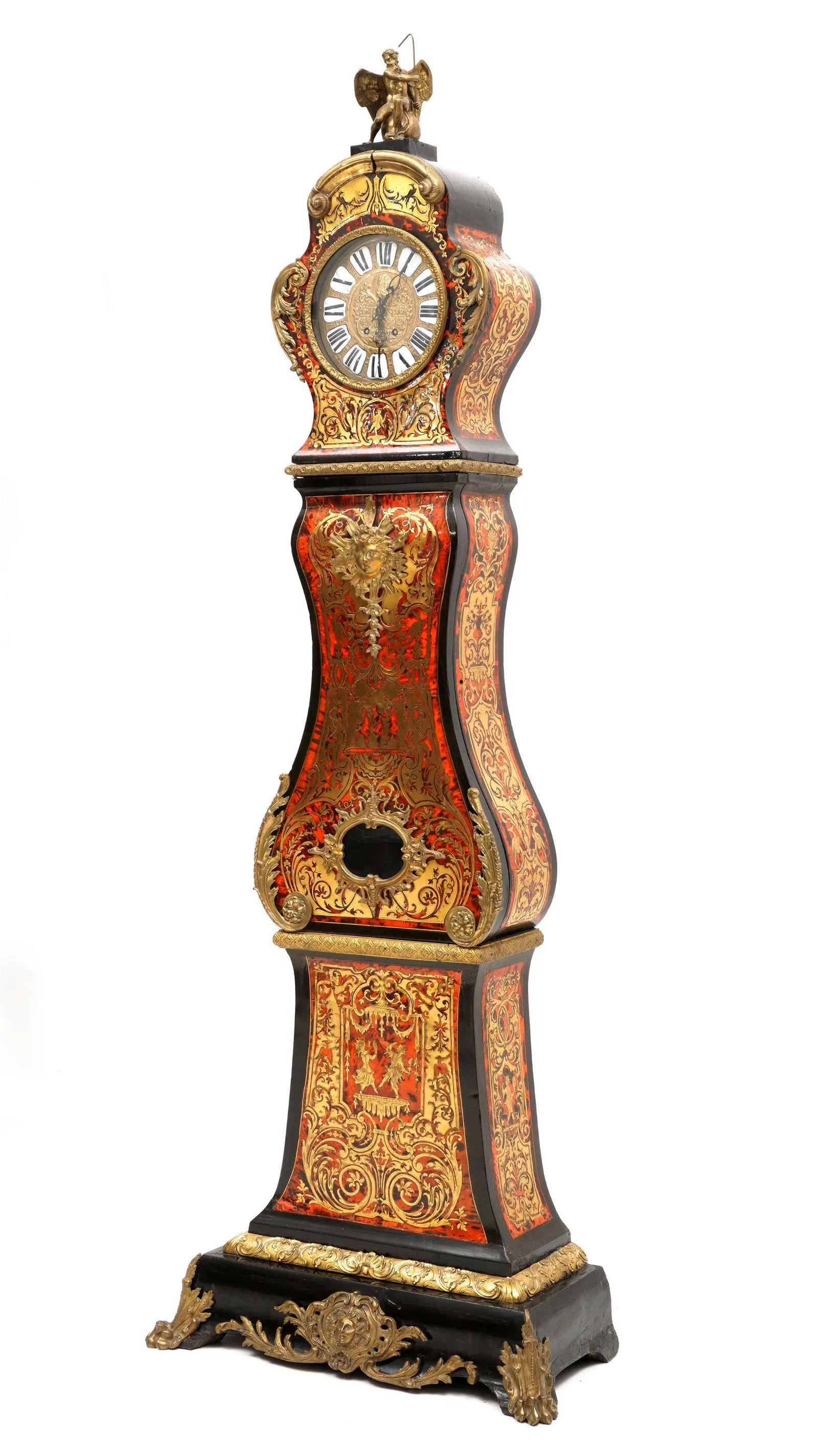 19th Century Louis XIV Style Chinoiserie Motif Boulle Long Case Clock