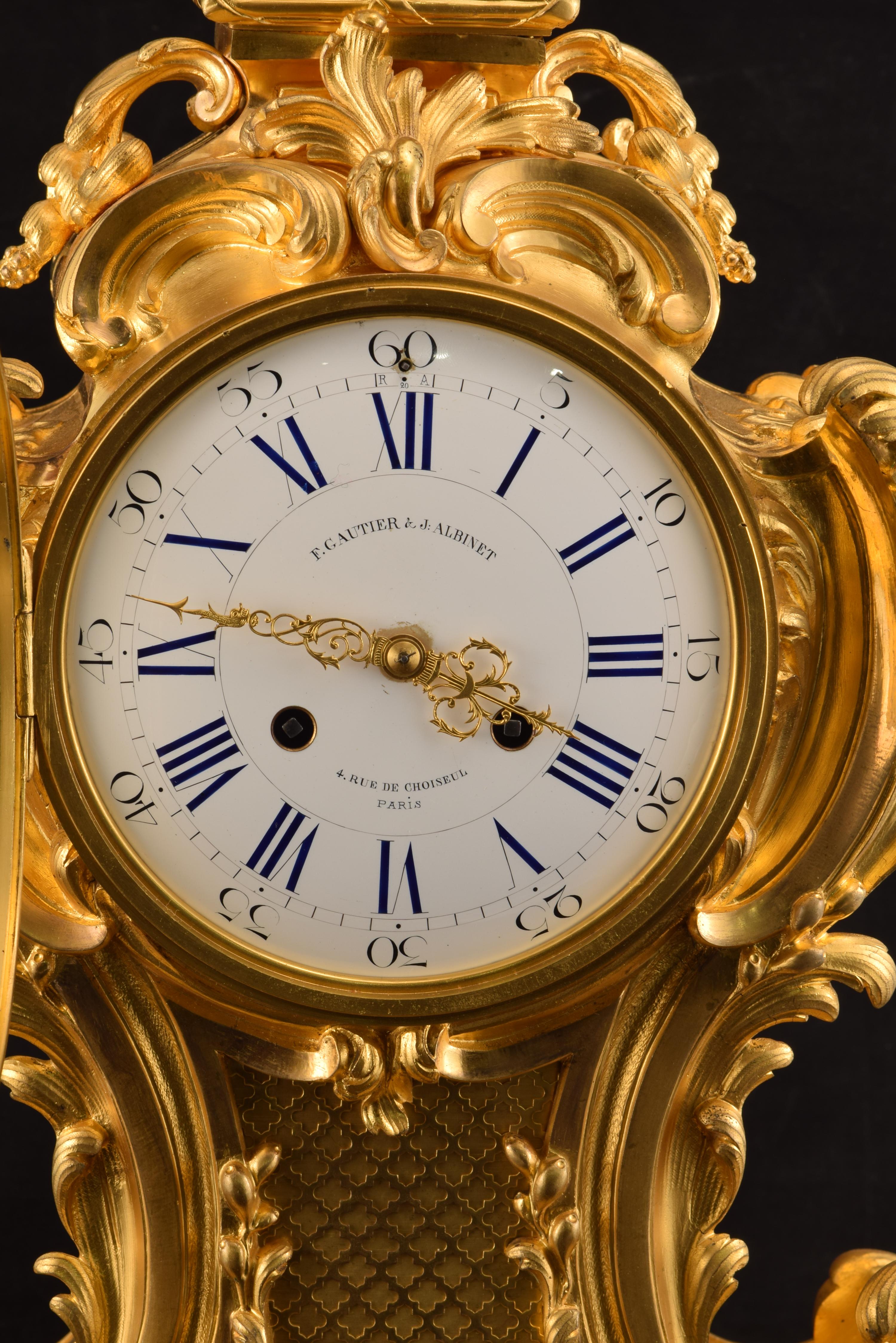 Rococo Revival Louis XIV Style Clock with Paris Machinery, Ormolu, F. Gautier & J. Albinet