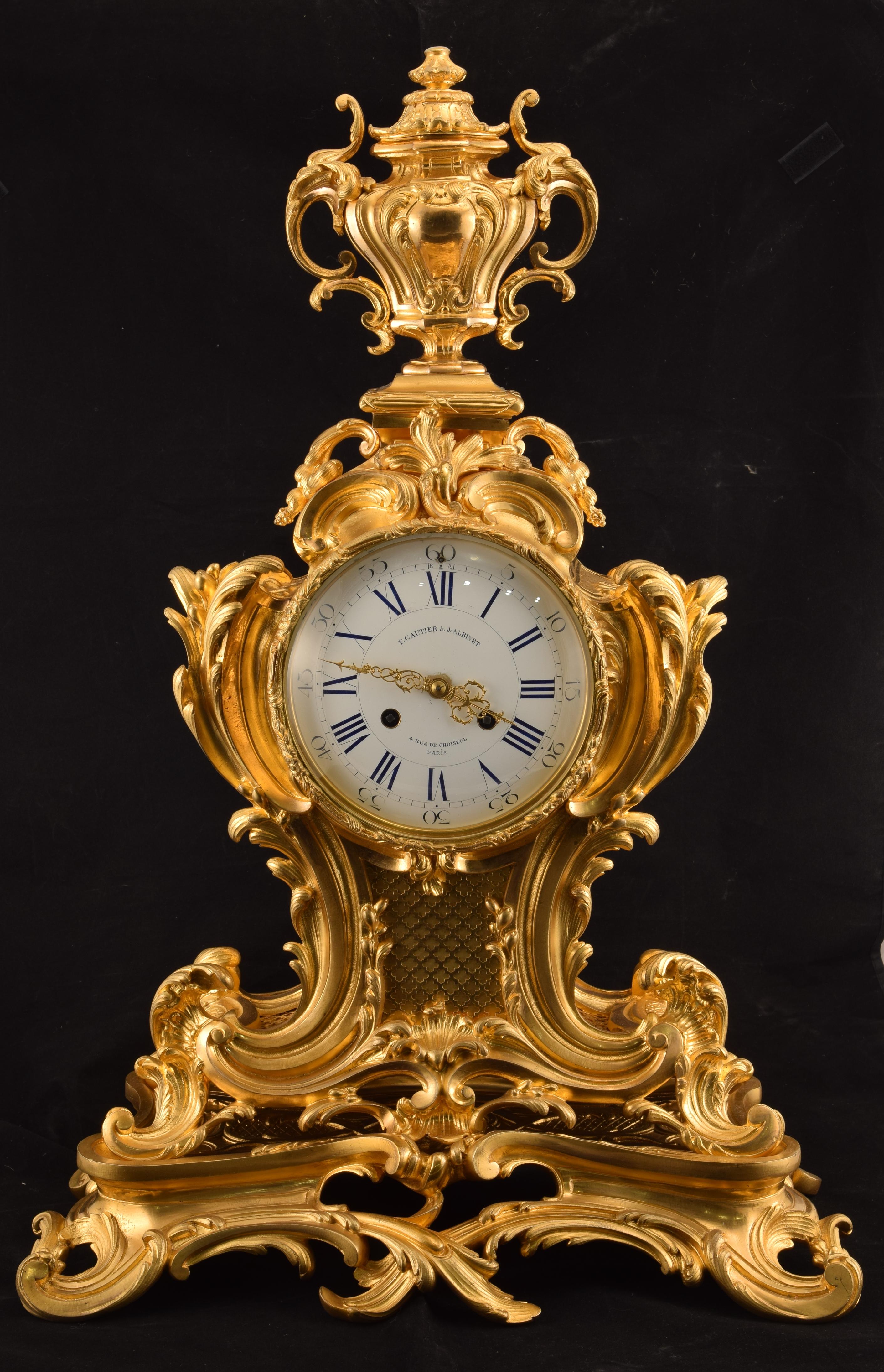 French Louis XIV Style Clock with Paris Machinery, Ormolu, F. Gautier & J. Albinet
