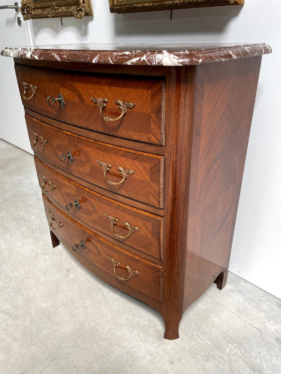 Louis XIV Style Commode with Rosewood Marquetry Décor and Red Griotte Marble For Sale 2
