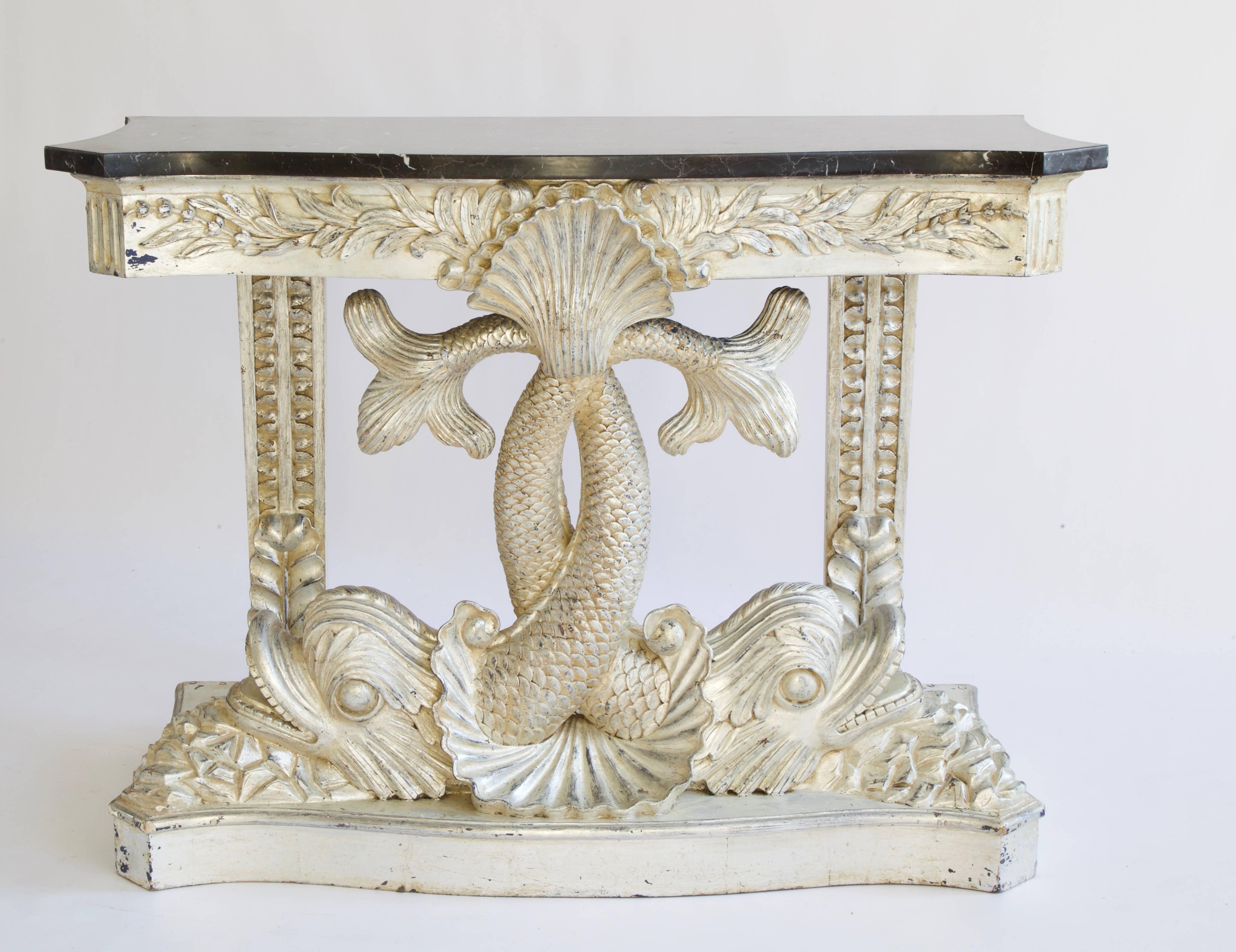 Silvered Louis XIV Style Dolphin Console