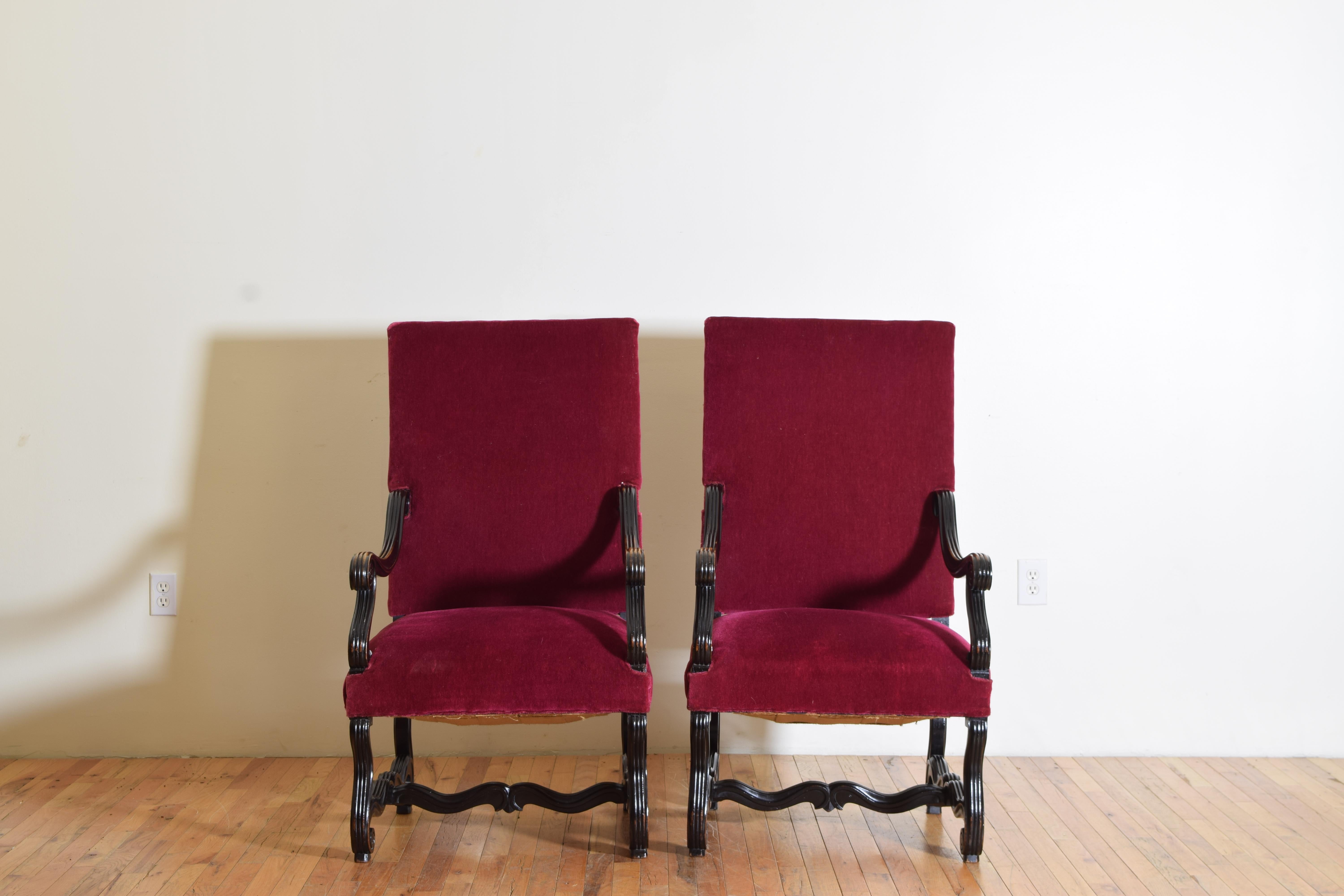 French Louis XIV Style Ebonized Walnut Armchairs, Late 19th Century In Good Condition In Atlanta, GA