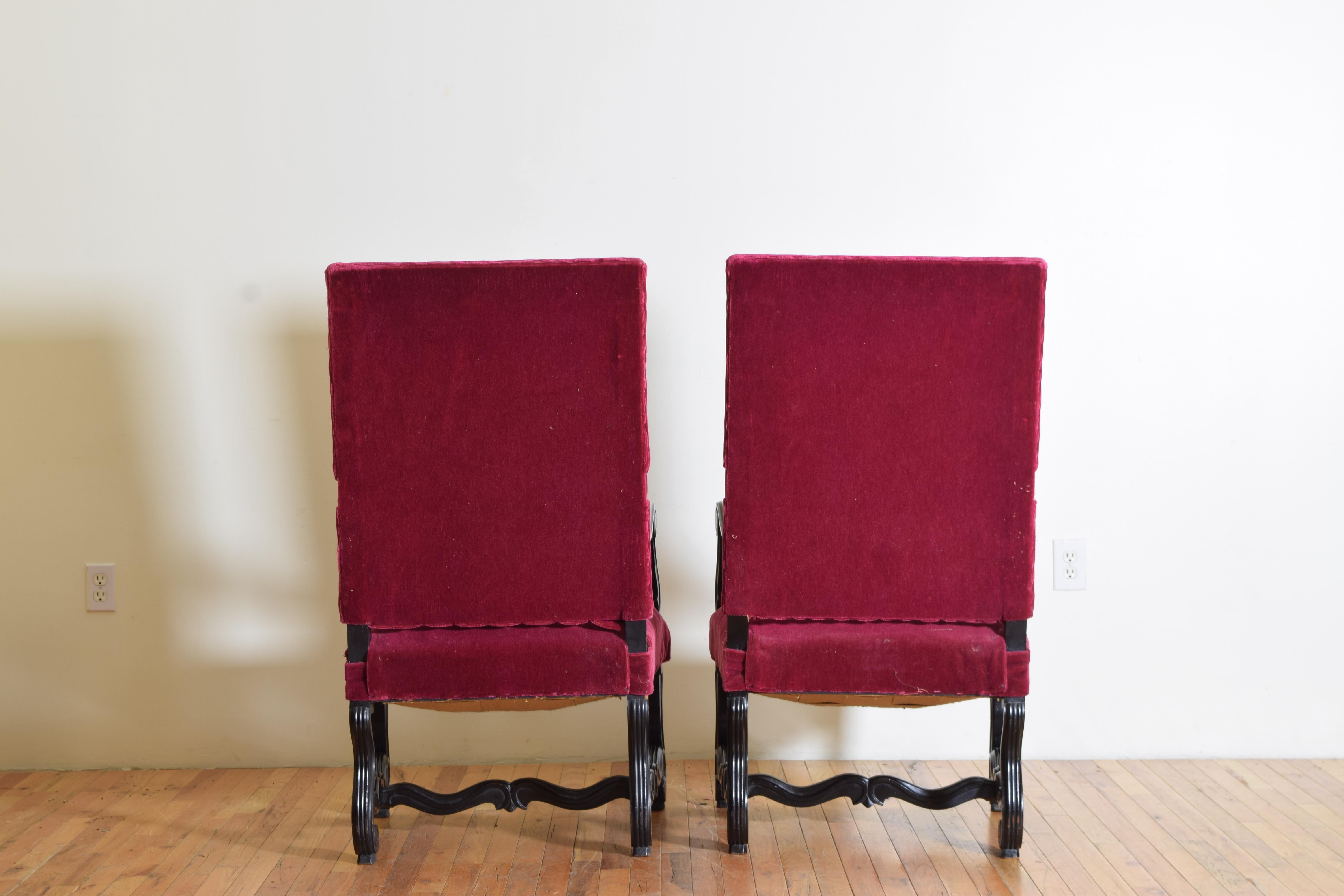 French Louis XIV Style Ebonized Walnut Armchairs, Late 19th Century 2