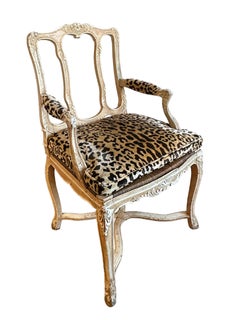 Leopard velvet upholstered French-Provincial Louis XV style Fauteuil Chair