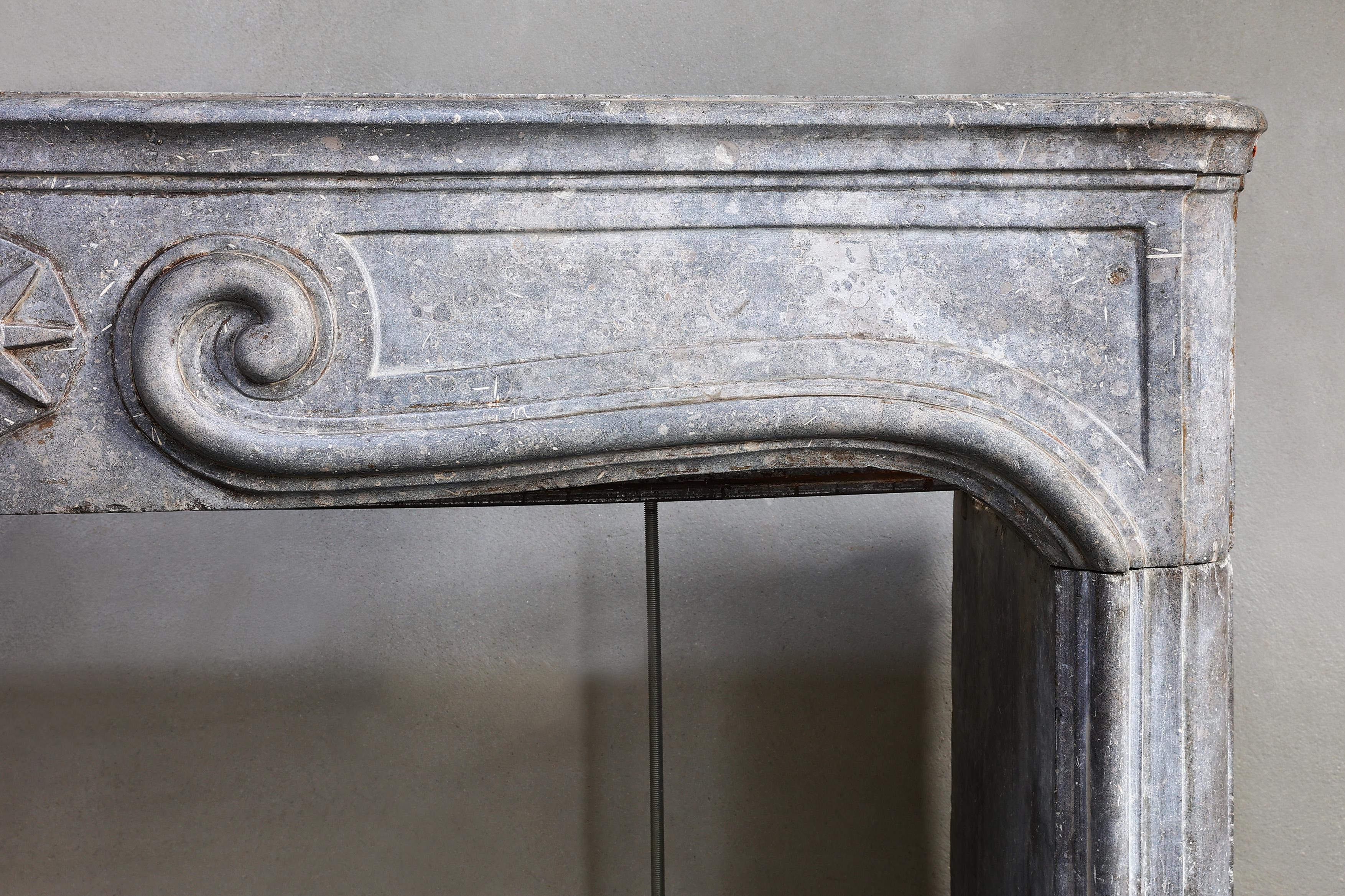 French Louis XIV Style Fireplace from the 19th Century of Grey Marble Stone