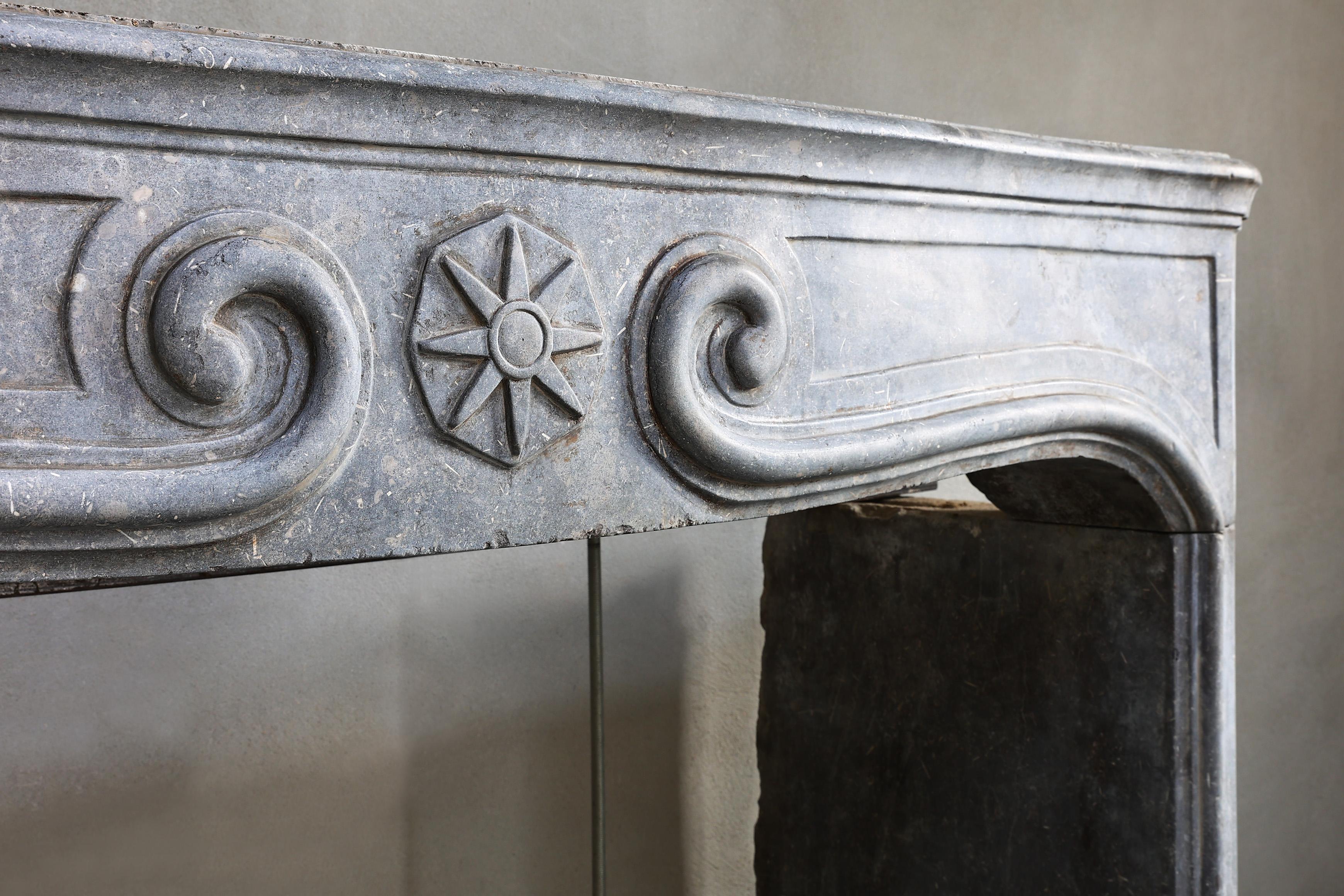 Louis XIV Style Fireplace from the 19th Century of Grey Marble Stone In Good Condition In Made, NL