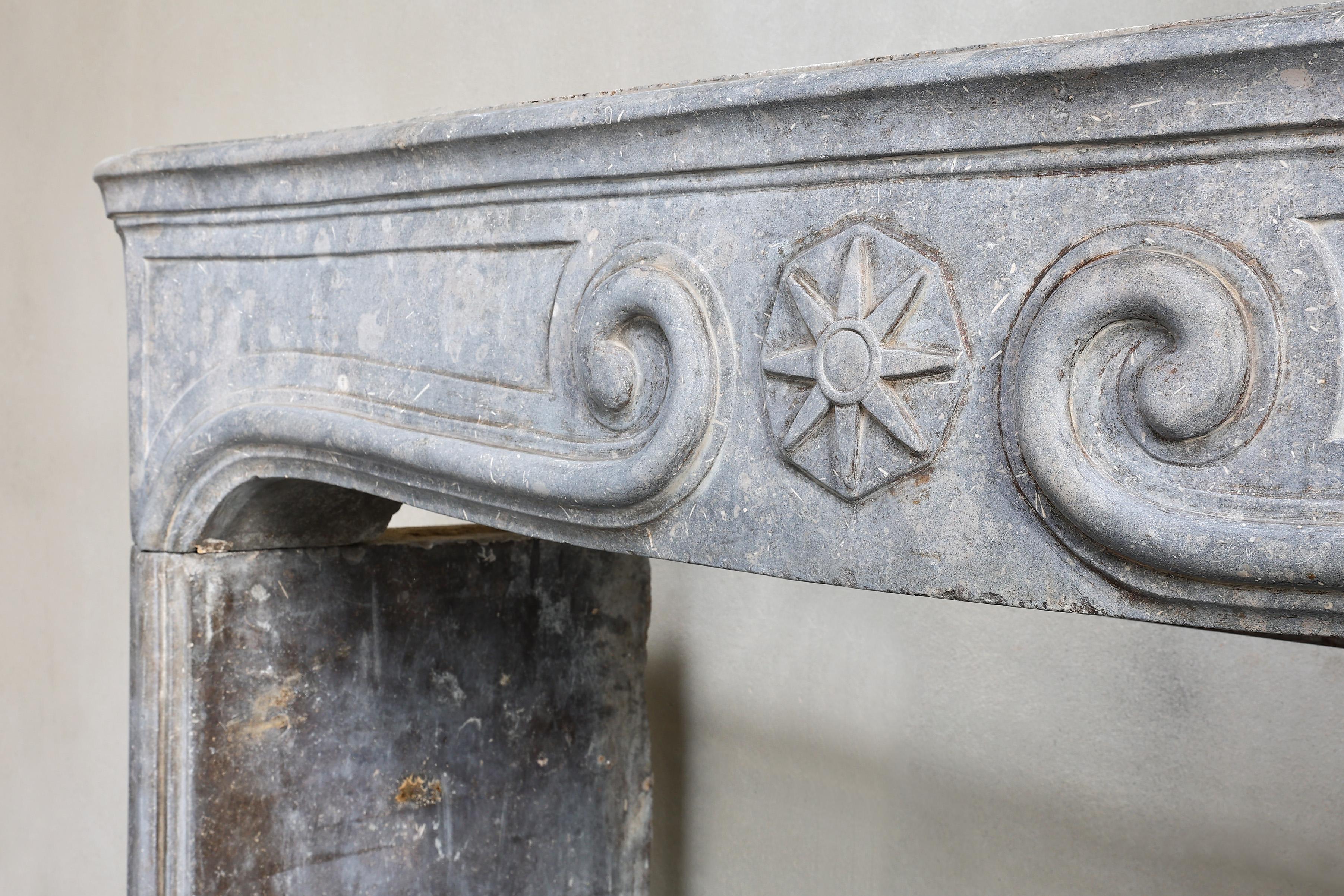 Louis XIV Style Fireplace from the 19th Century of Grey Marble Stone 1