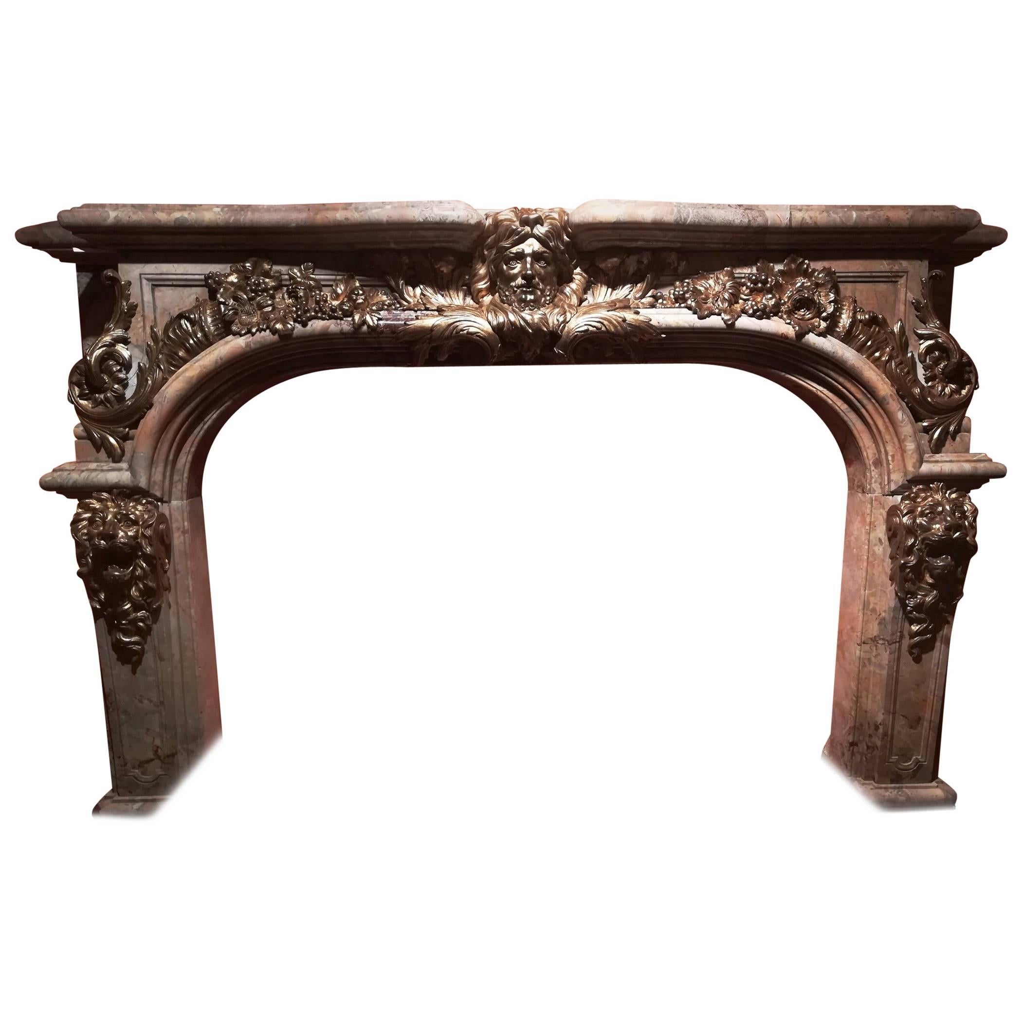 Louis XIV Style, Fireplace Hercules Versailles Sarrancolin Marble 
Gilt Bronze For Sale