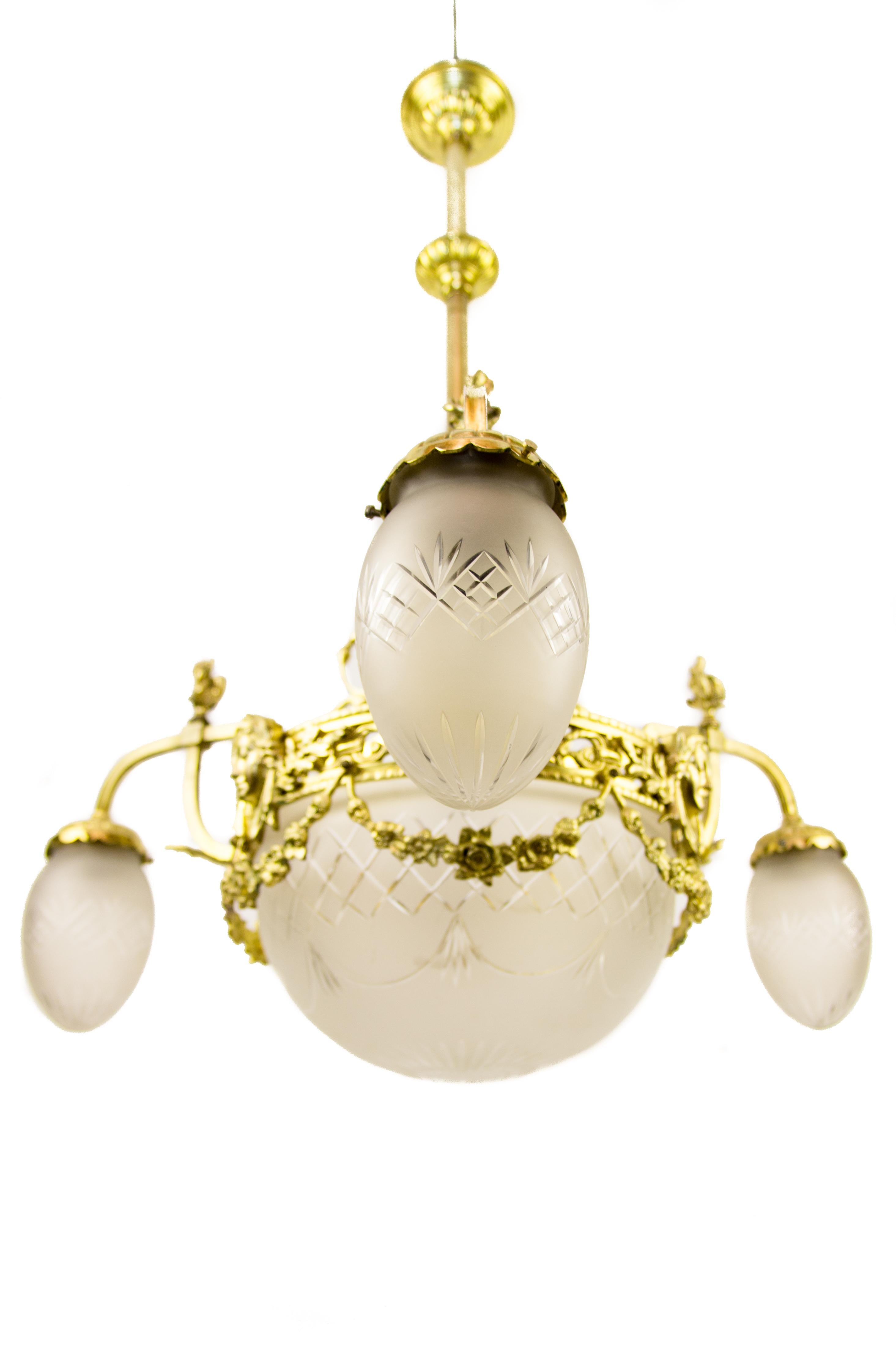 Louis XIV Style Four-Light Gilt Bronze and Frosted Glass Chandelier 2
