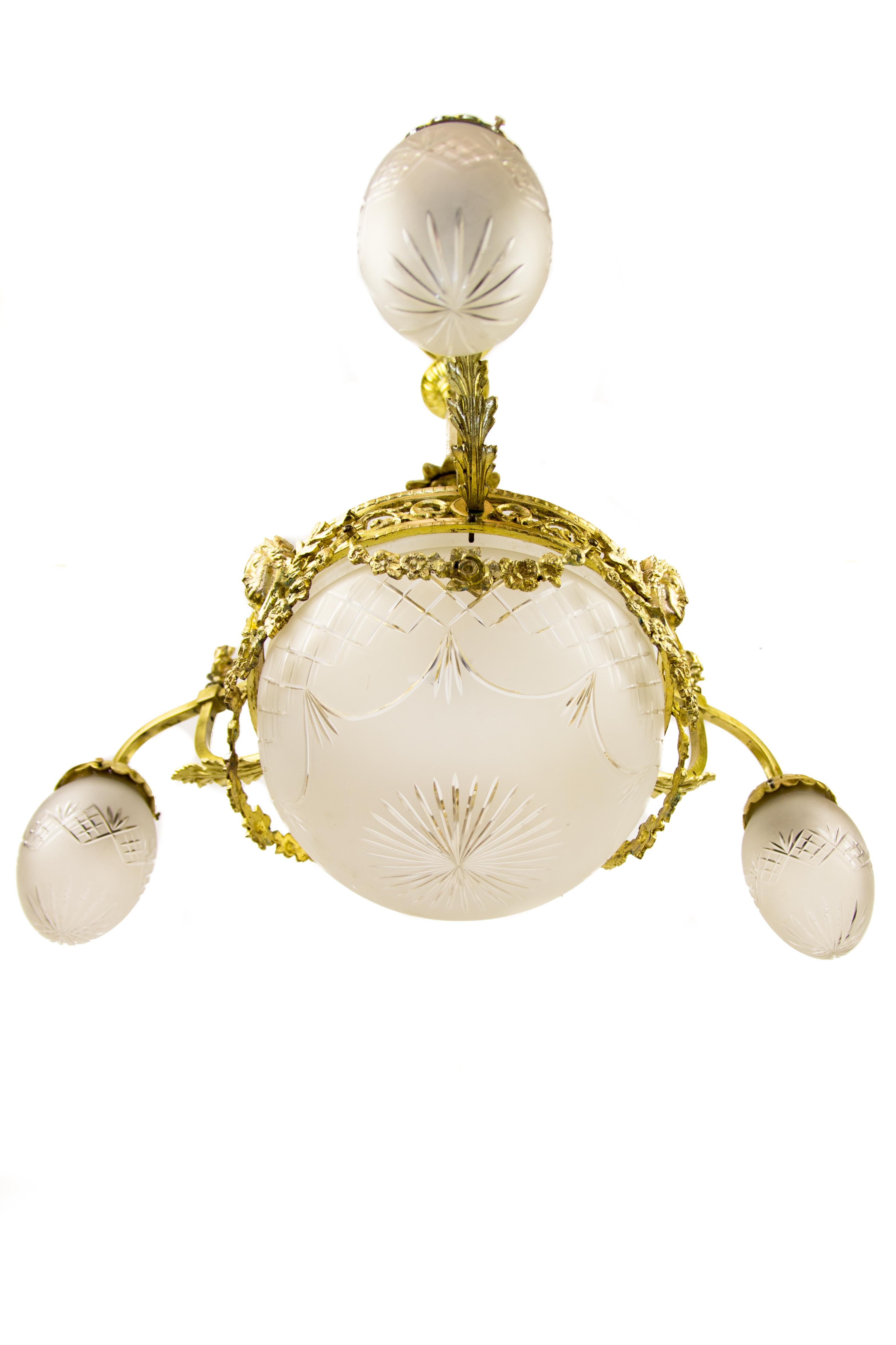 Louis XIV Style Four-Light Gilt Bronze and Frosted Glass Chandelier 3