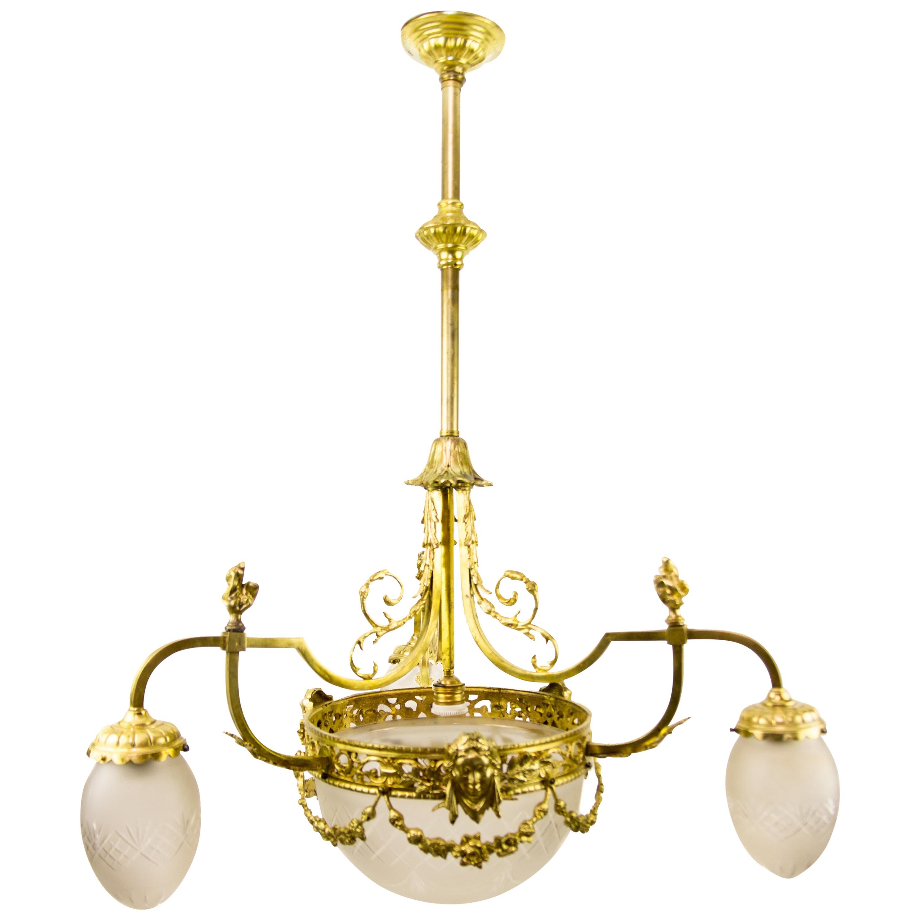 Louis XIV Style Four-Light Gilt Bronze and Frosted Glass Chandelier