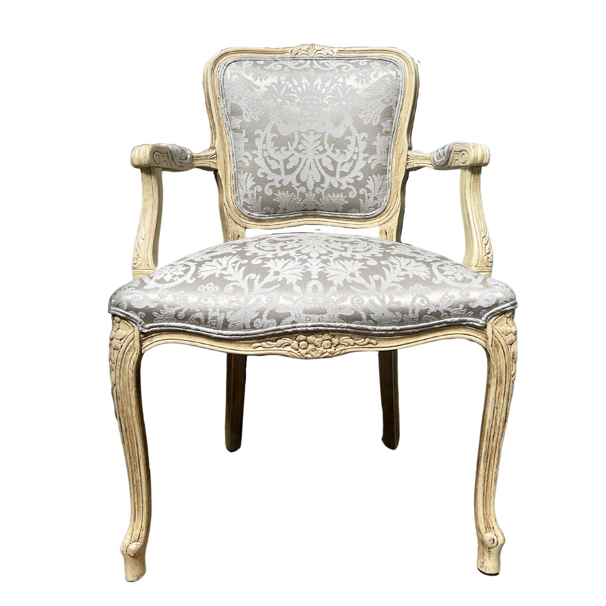 19th Century Louis XIV Style French Painted Arm Chairs For Sale
