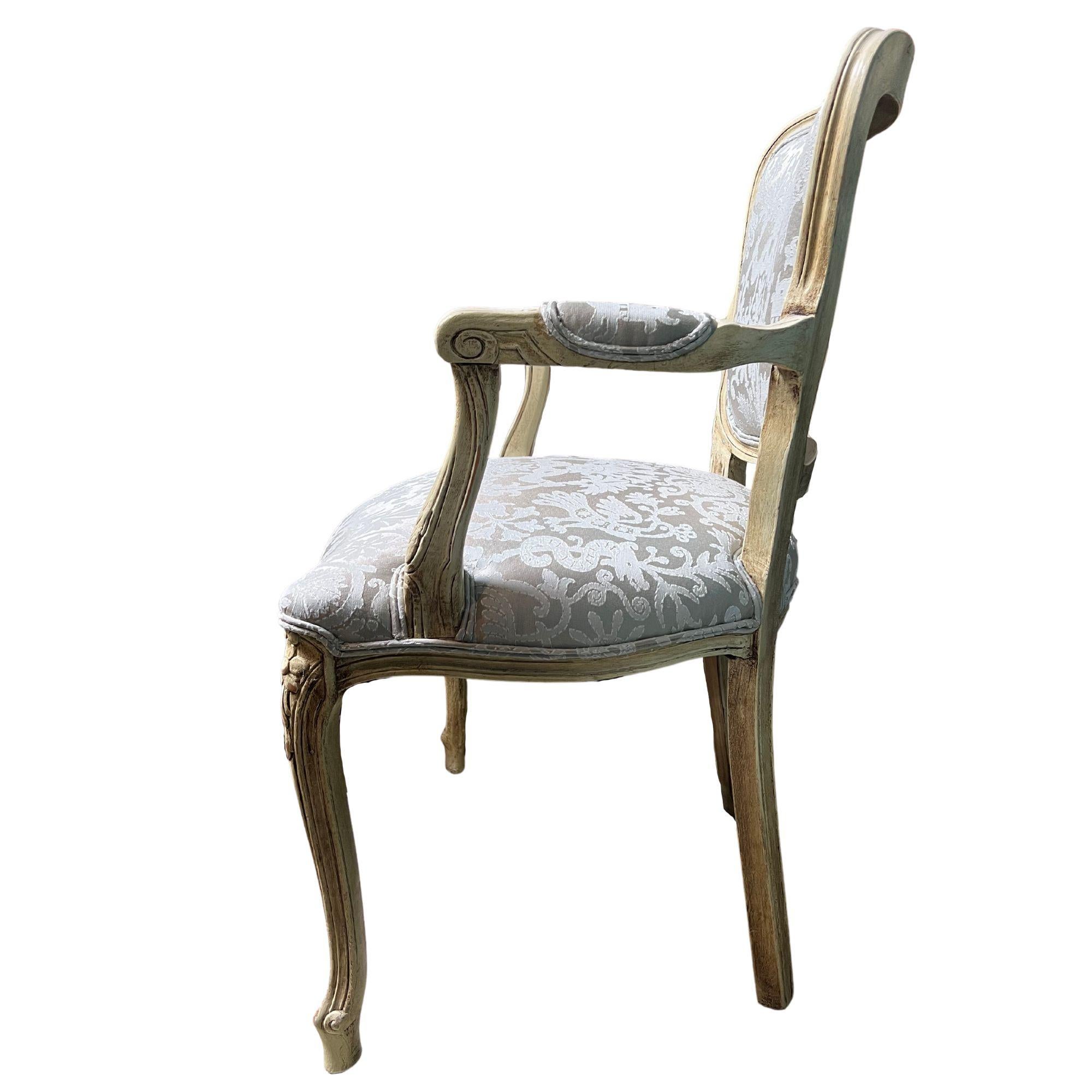 Wood Louis XIV Style French Painted Arm Chairs For Sale