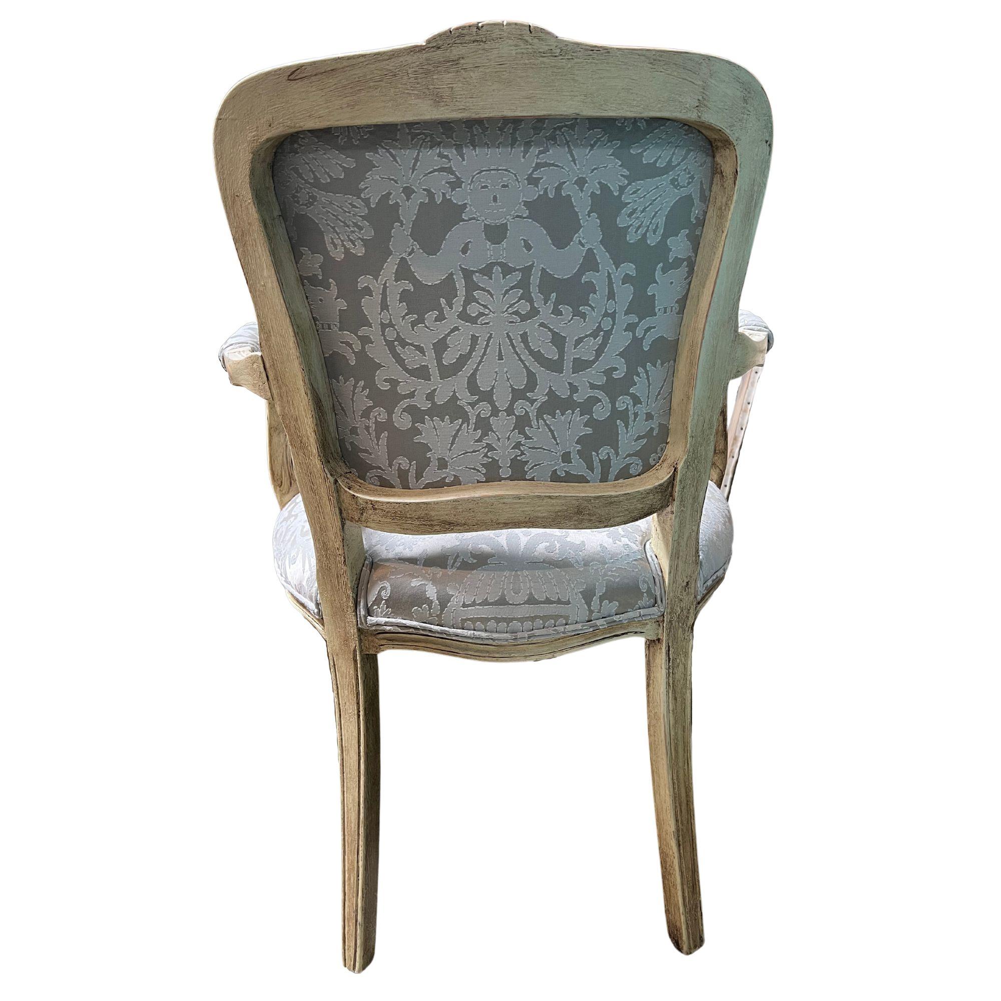 Louis XIV Style French Painted Arm Chairs For Sale 1