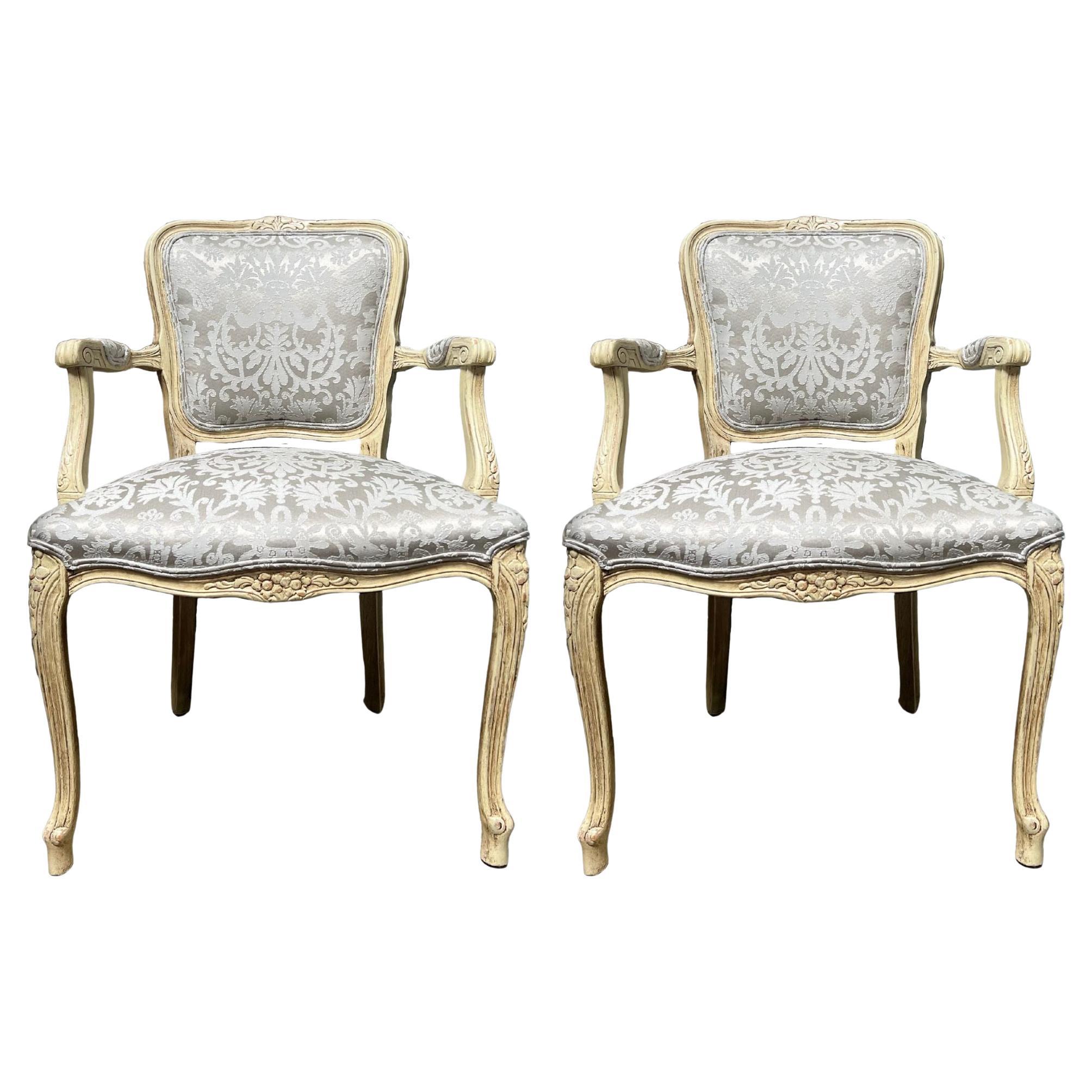 Louis XIV Style French Painted Arm Chairs For Sale