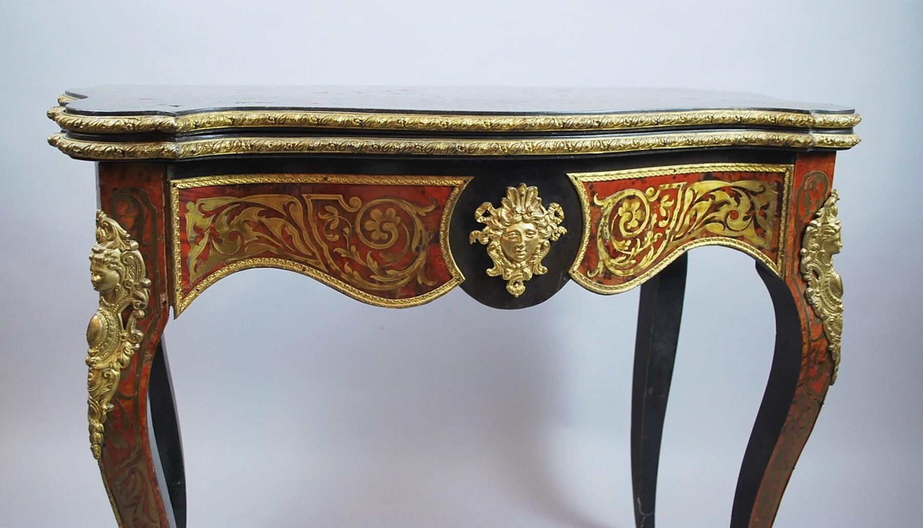 Wood Louis XIV Style Game Table with Inlaid Boule Style, Napoleon III Period, c.19th