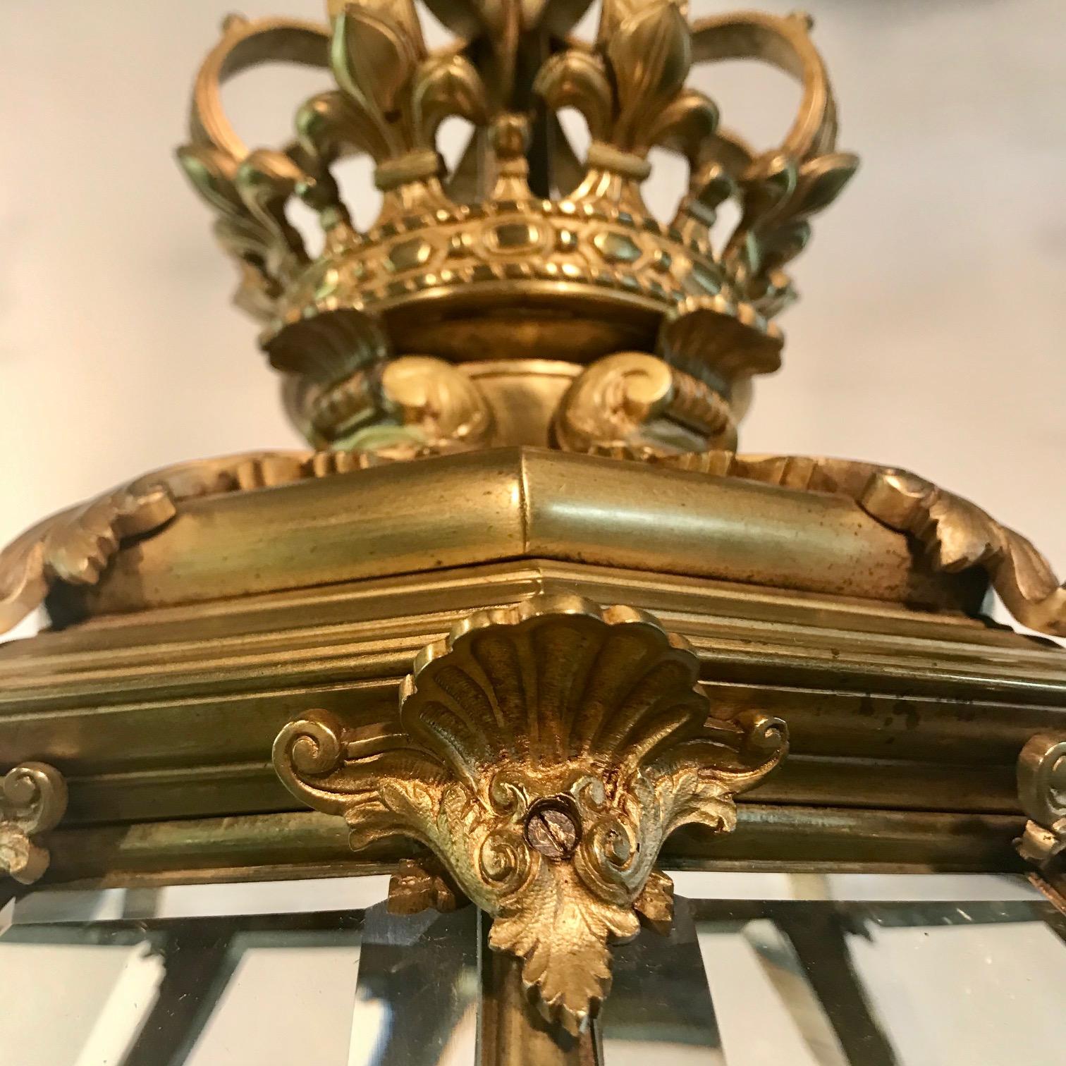 Louis XIV Style Gilt Bronze and Bevelled Glass Versailles Lantern 7