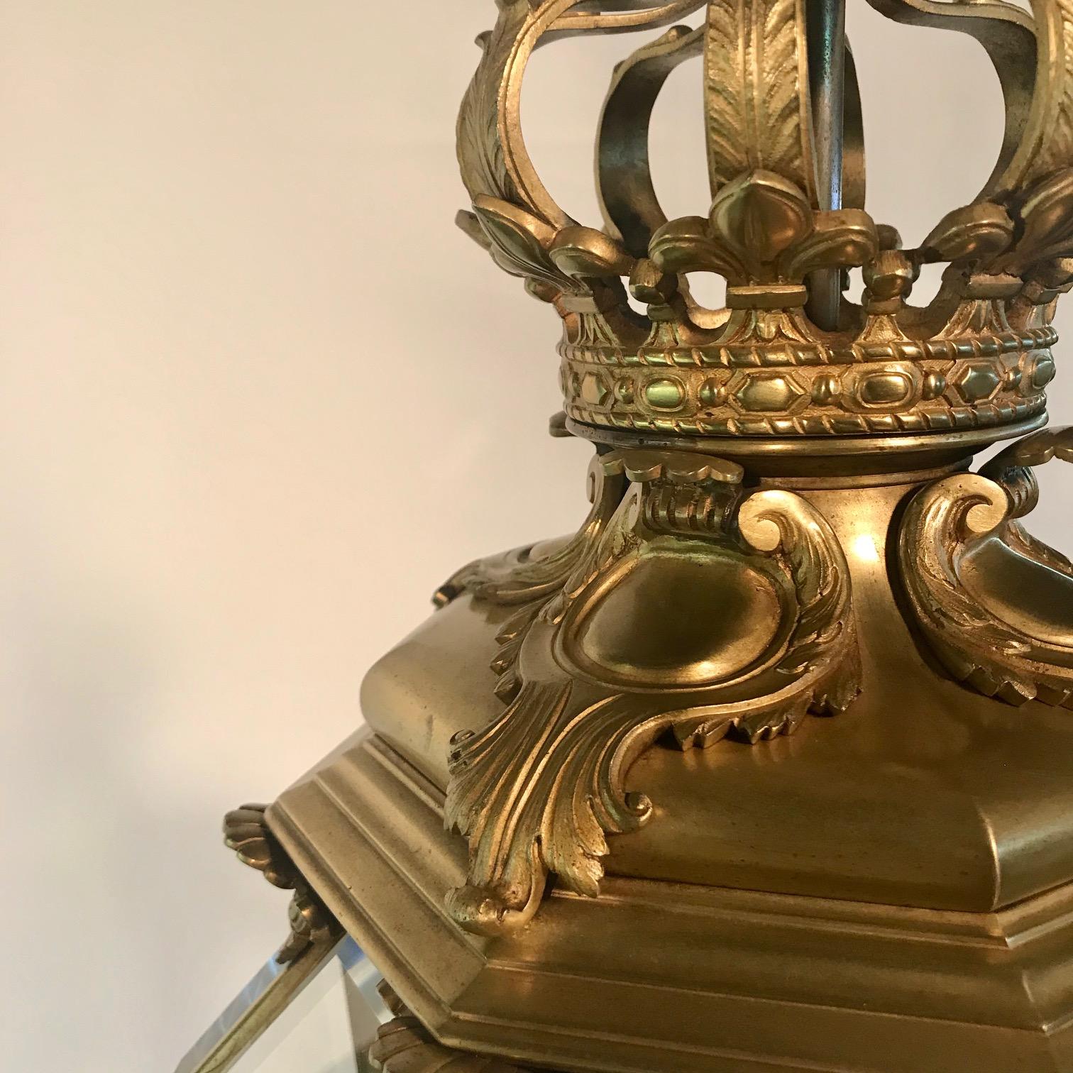 Louis XIV Style Gilt Bronze and Bevelled Glass Versailles Lantern 1