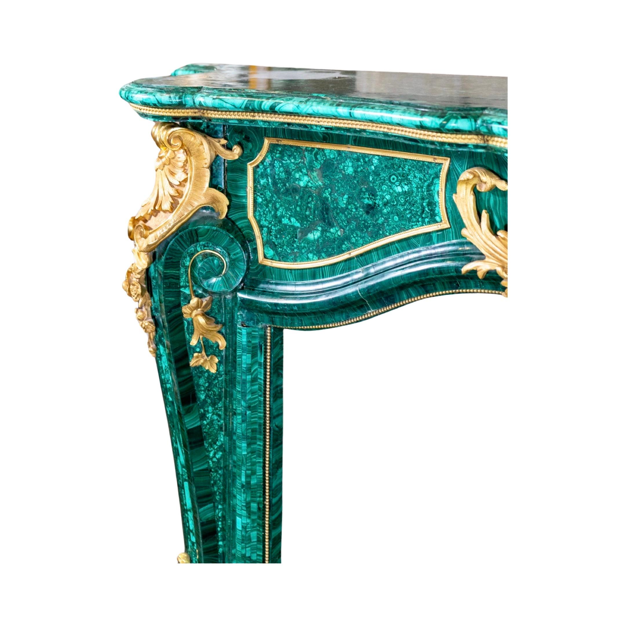 Louis XIV Style Gilt Bronze and Malachite Fireplace For Sale 2