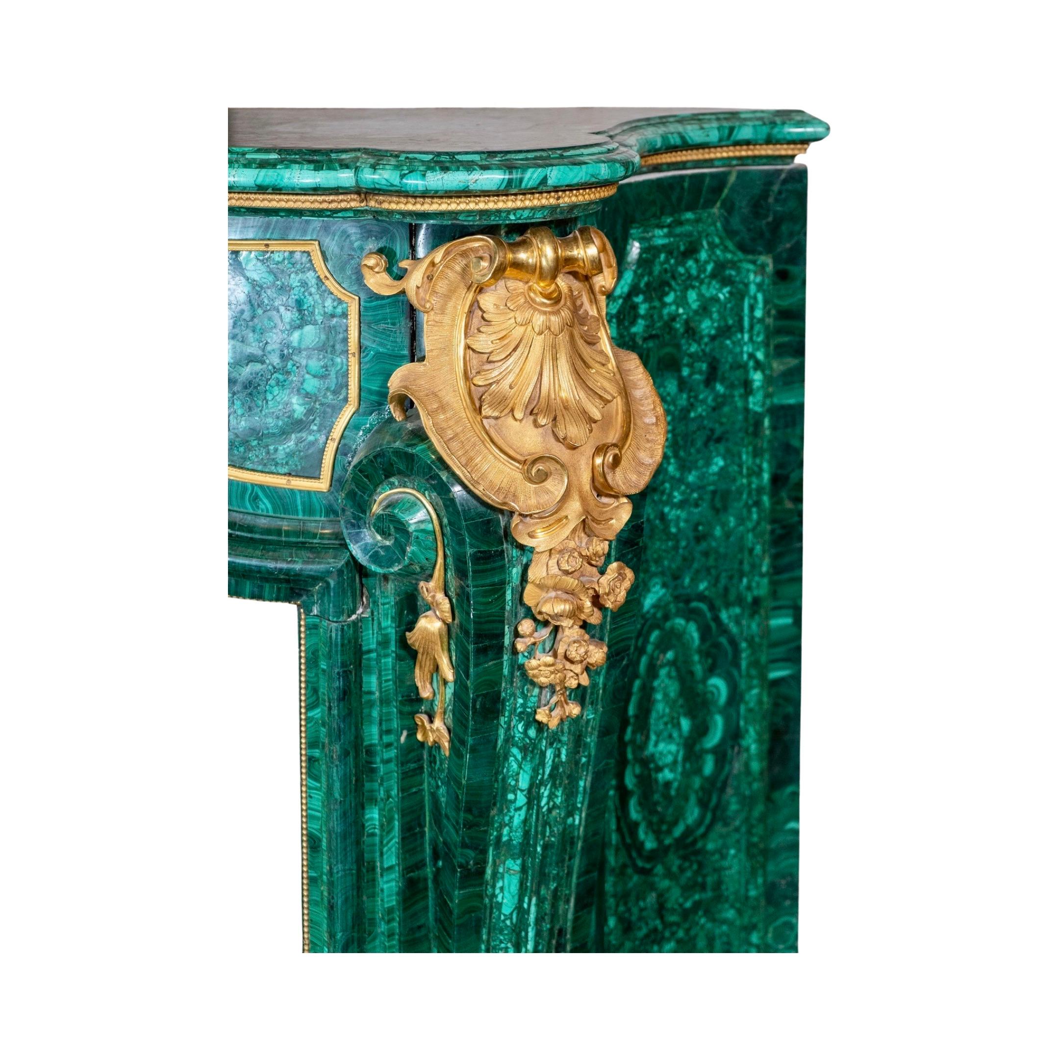 Louis XIV Style Gilt Bronze and Malachite Fireplace For Sale 3