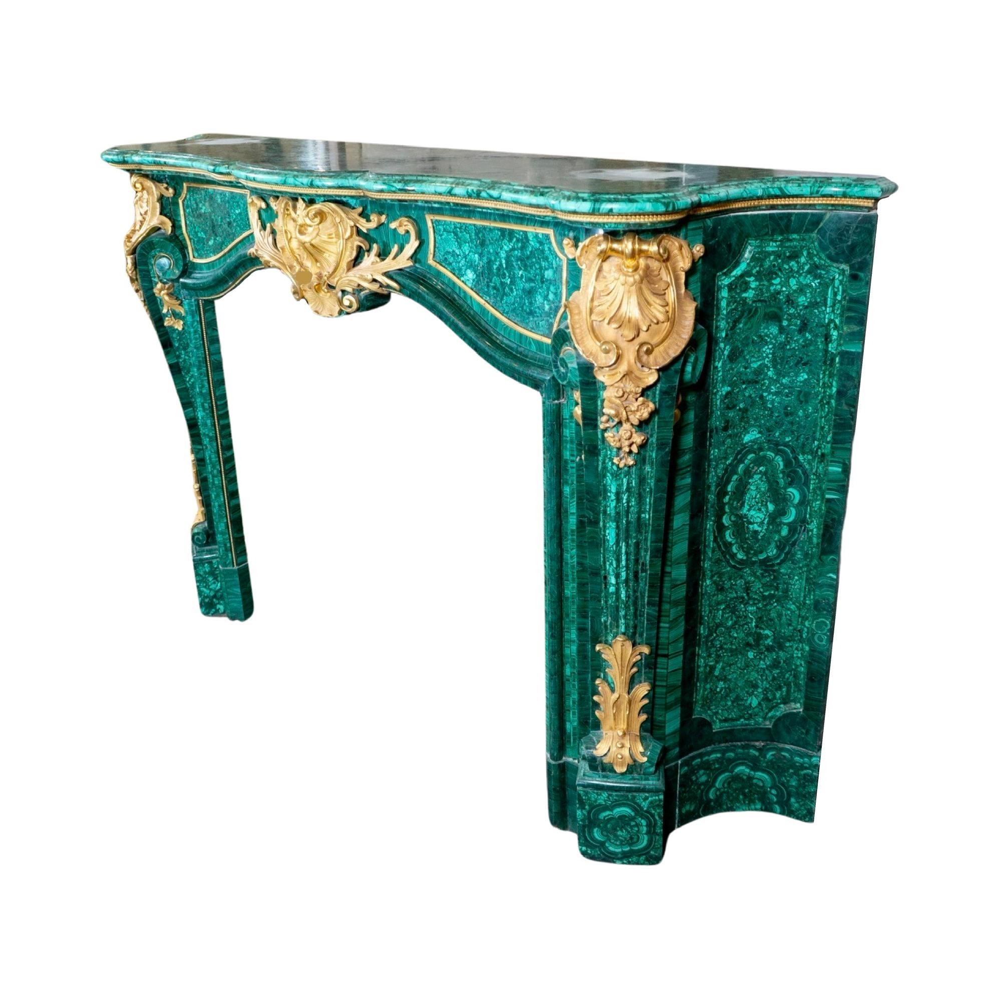 Louis XIV Style Gilt Bronze and Malachite Fireplace For Sale 4