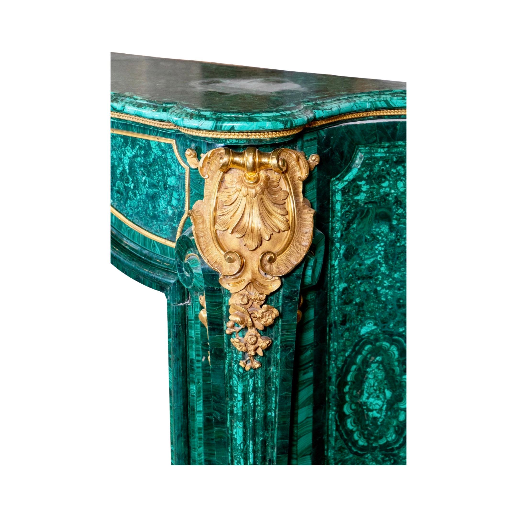 Louis XIV Style Gilt Bronze and Malachite Fireplace For Sale 5