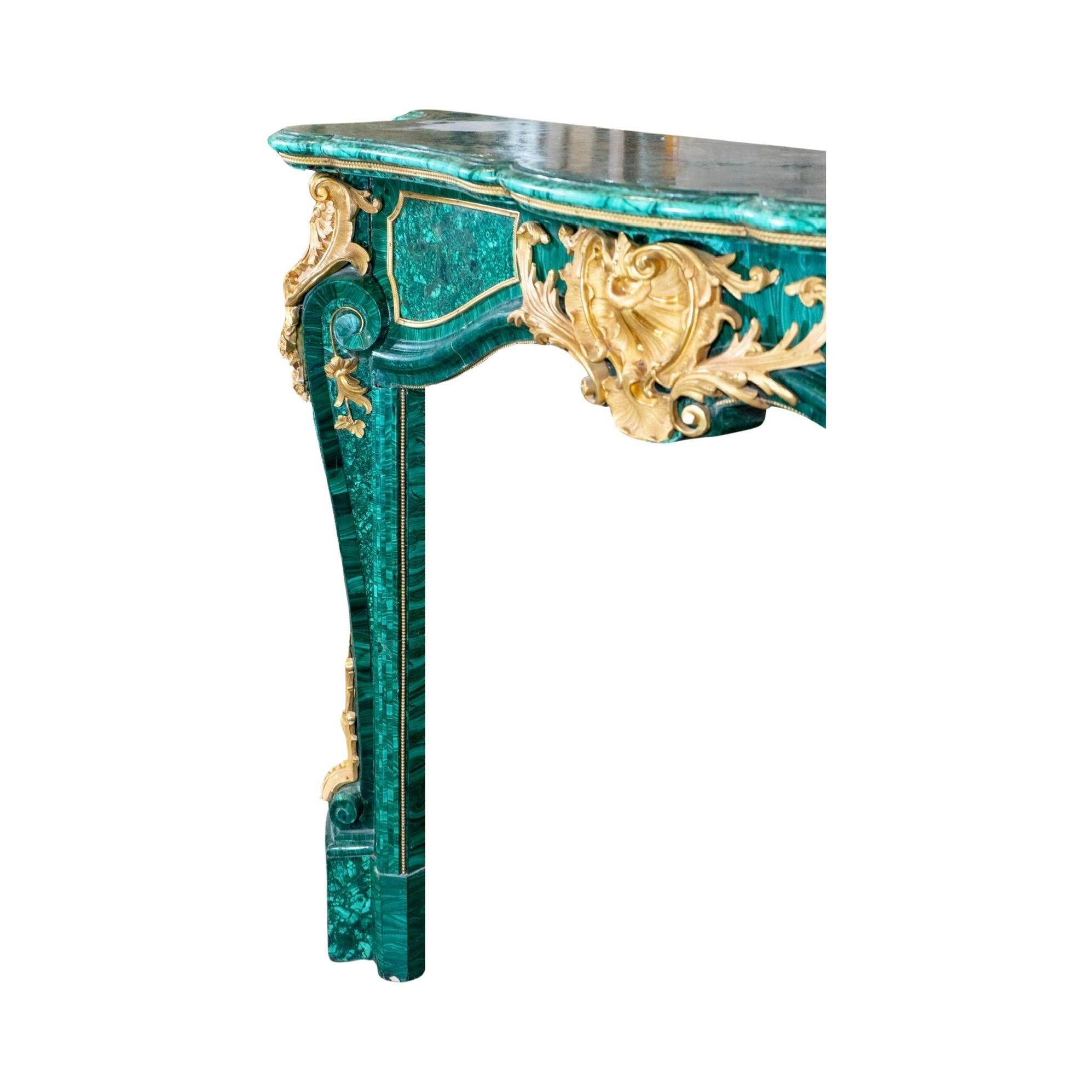 Louis XIV Style Gilt Bronze and Malachite Fireplace For Sale 6