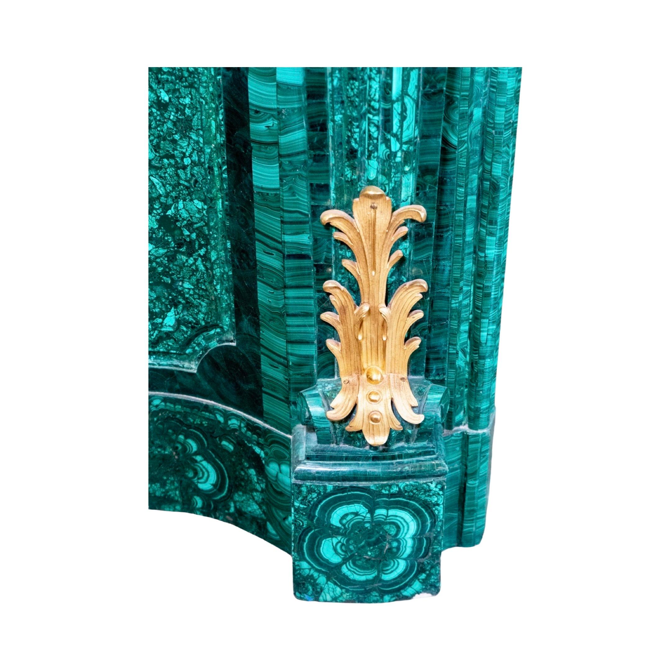 Louis XIV Style Gilt Bronze and Malachite Fireplace In Good Condition For Sale In Dallas, TX