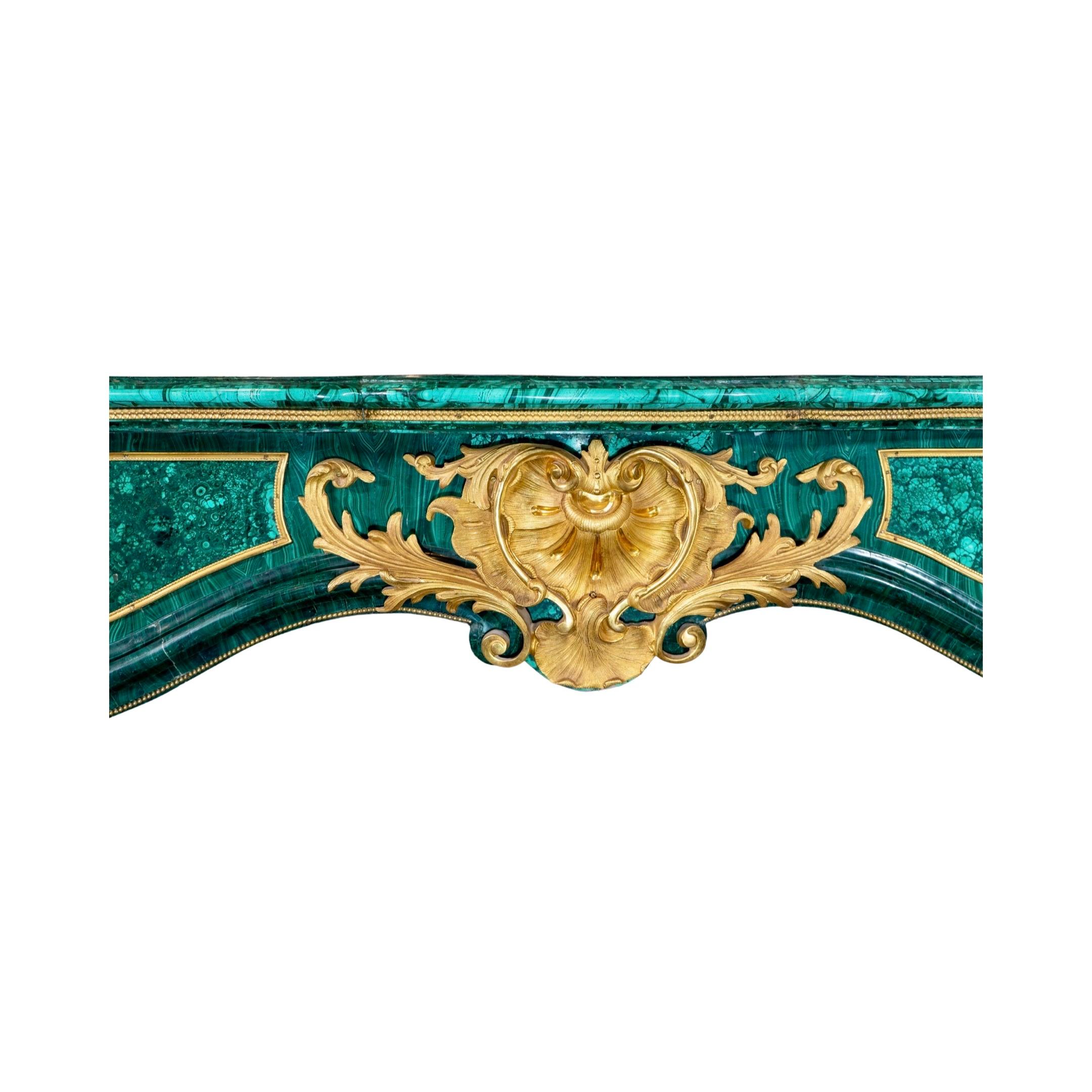 Louis XIV Style Gilt Bronze and Malachite Fireplace For Sale 1