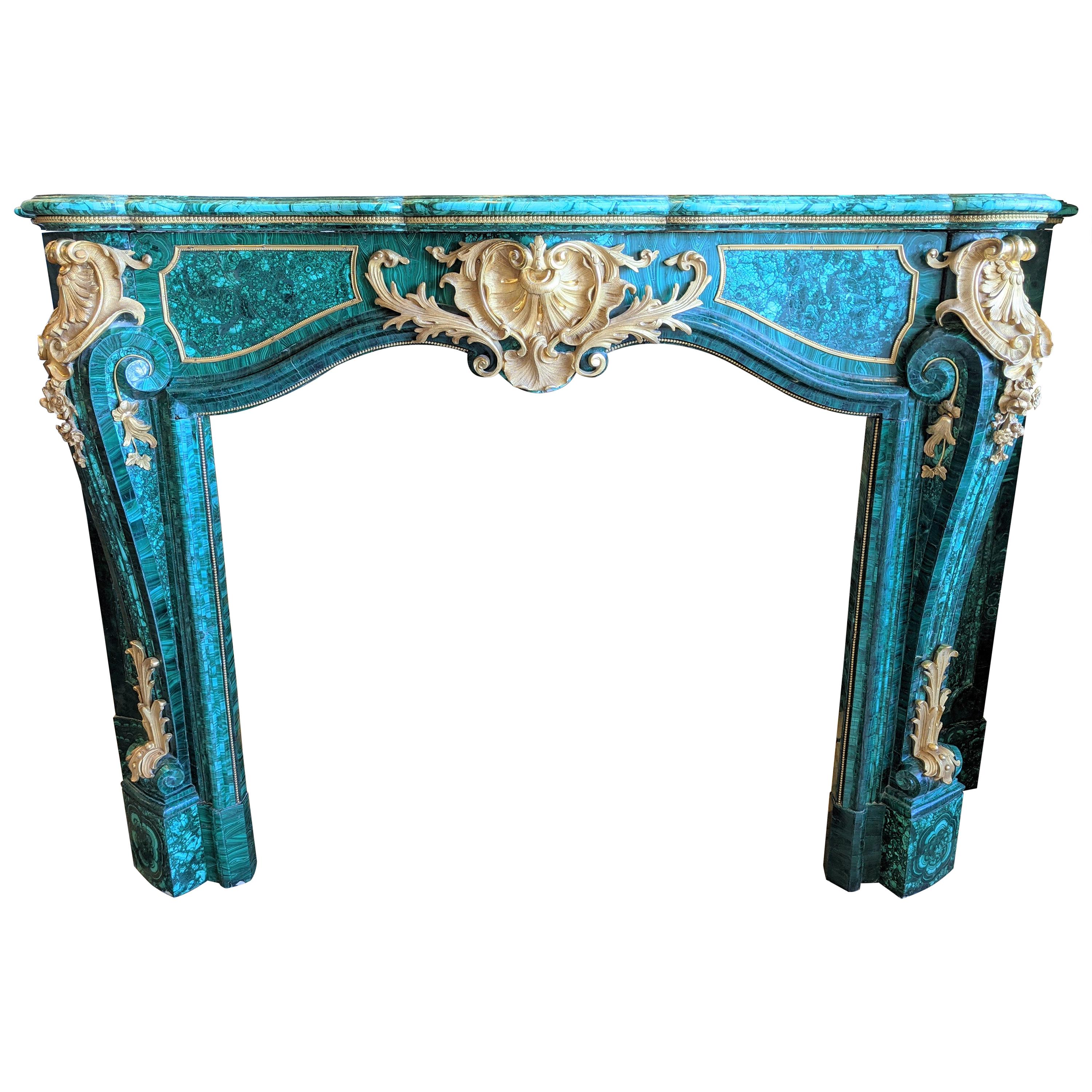 Louis XIV Style Gilt Bronze and Malachite Fireplace For Sale at 1stDibs