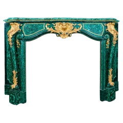 Louis XIV Style Gilt Bronze and Malachite Fireplace