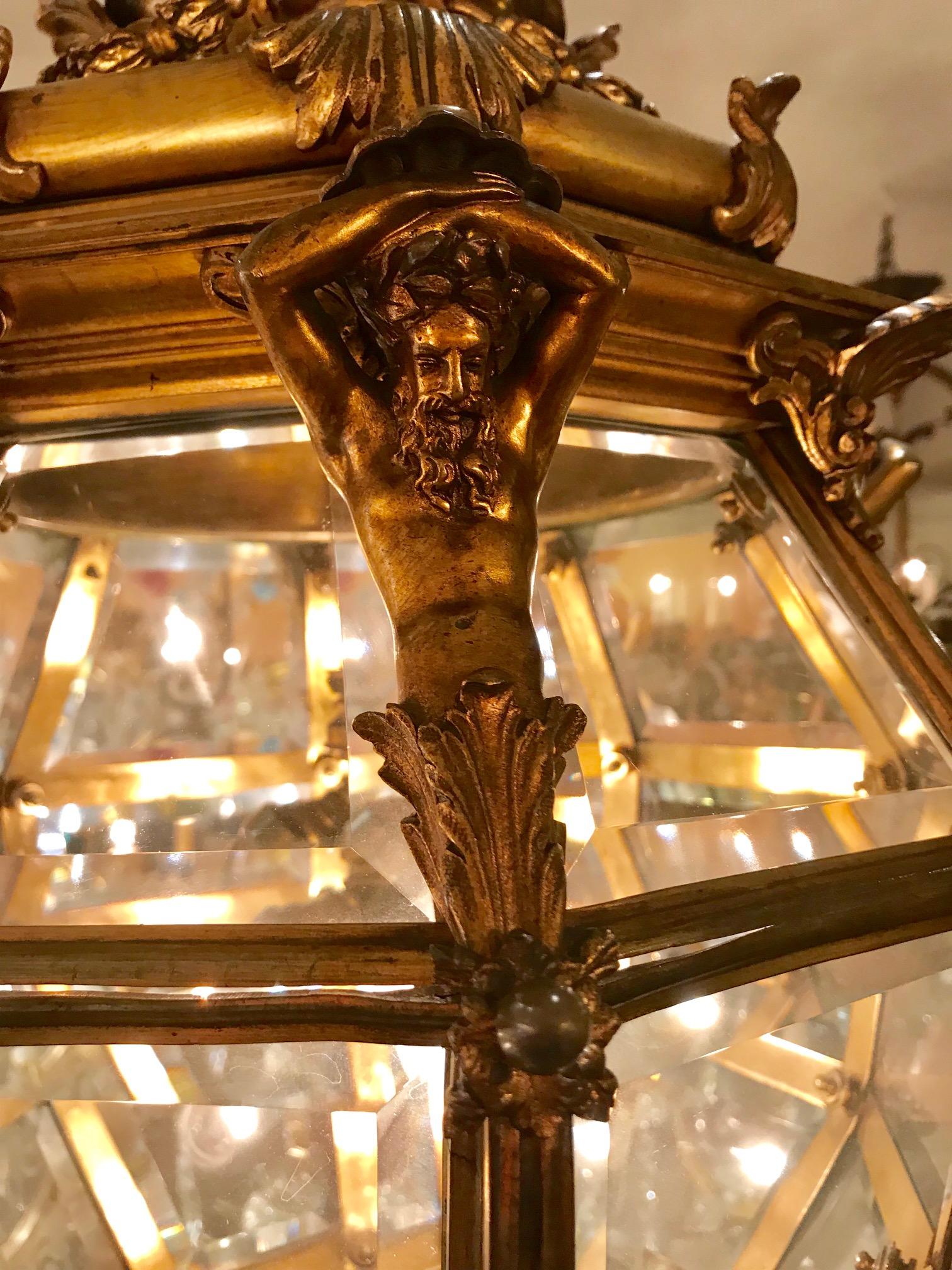 19th Century Louis XIV Style Gilt Bronze Octagonal Versailles Lantern