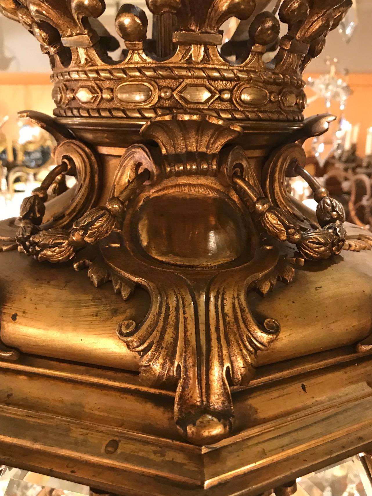 Glass Louis XIV Style Gilt Bronze Octagonal Versailles Lantern