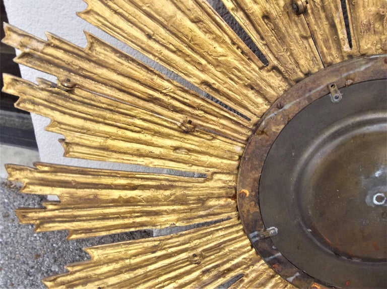 Large Louis XIV Style Gilt Bronze Sunburst with Convex Mirror at 1stDibs